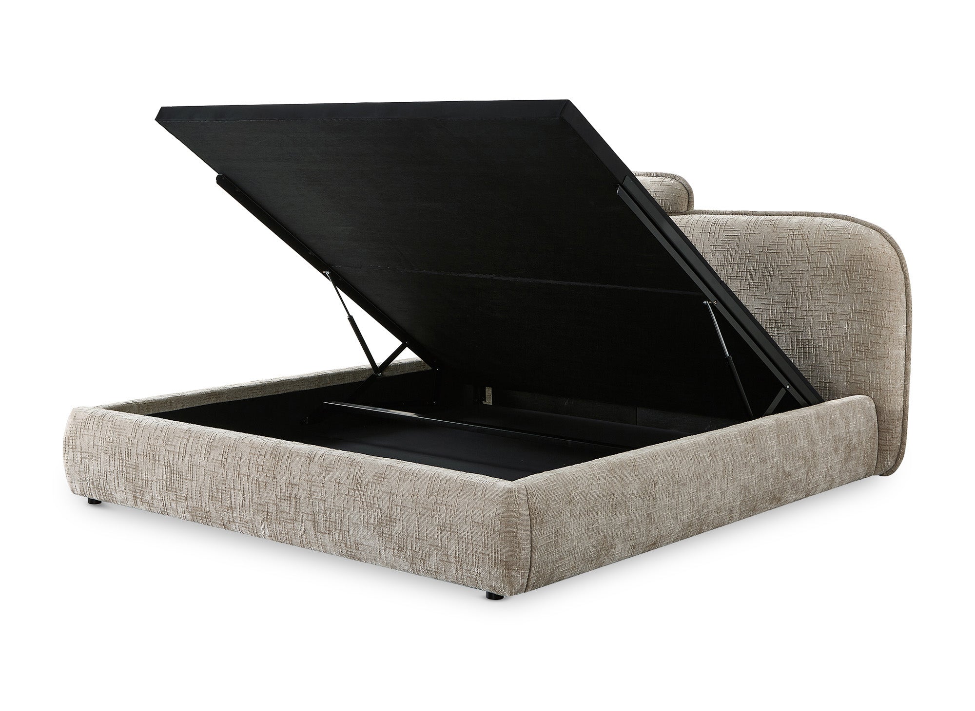 Cama de almacenaje MILENA de 160x200 cm en terciopelo jaspeado color topo