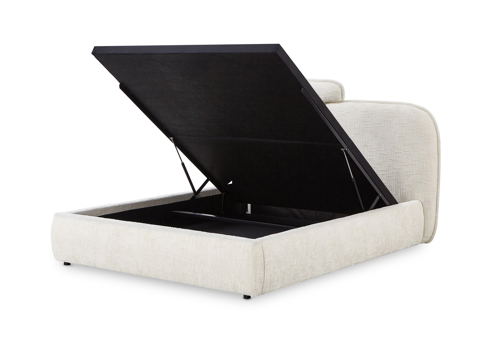 Cama con almacenaje MILENA de terciopelo jaspeado beige de 140x190 cm