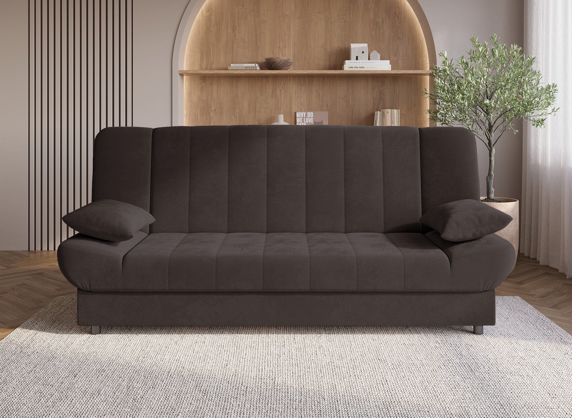 Sofá cama convertible KOTI marrón con mecanismo clic-clac