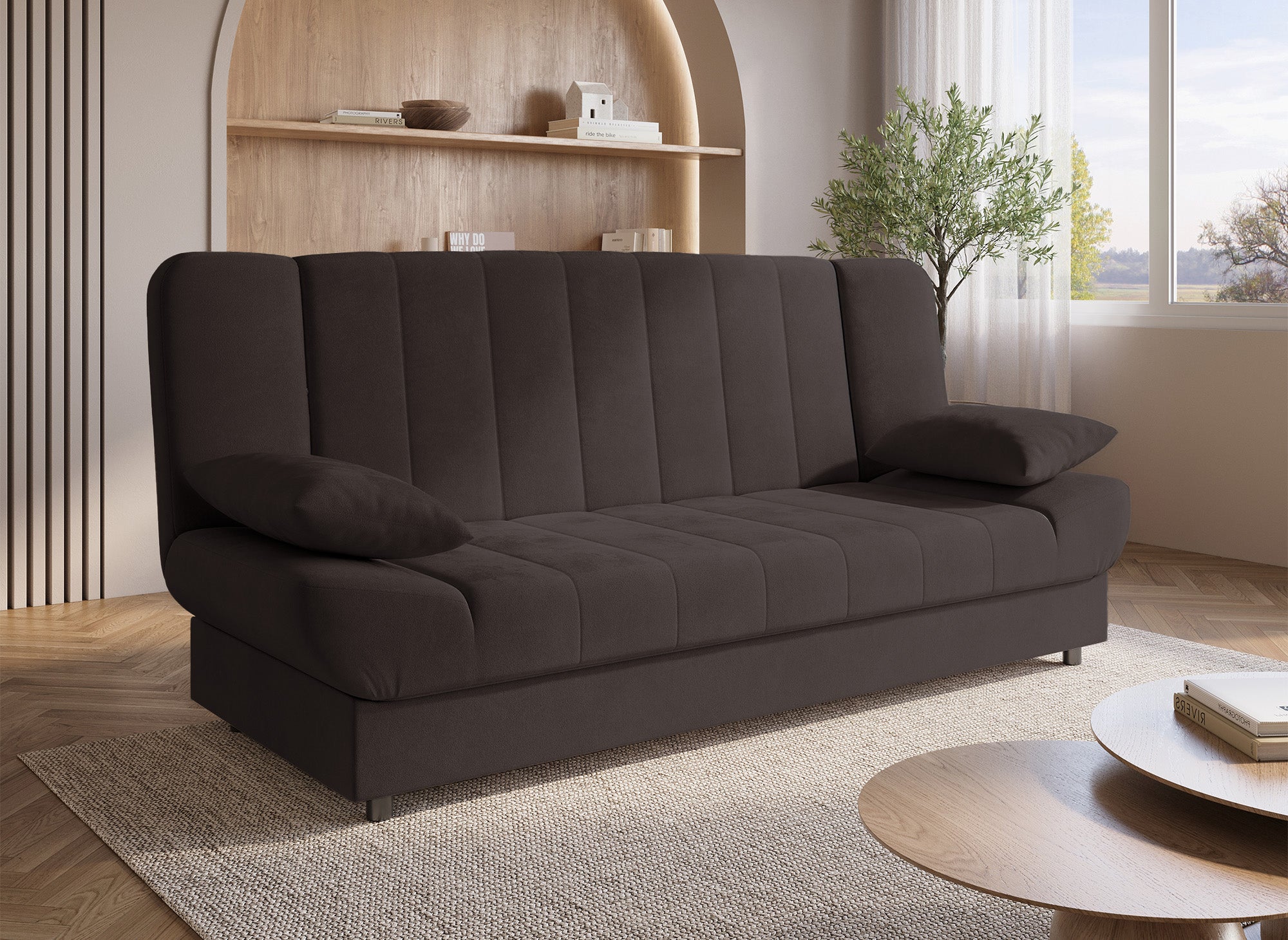 Sofá cama convertible KOTI marrón con mecanismo clic-clac