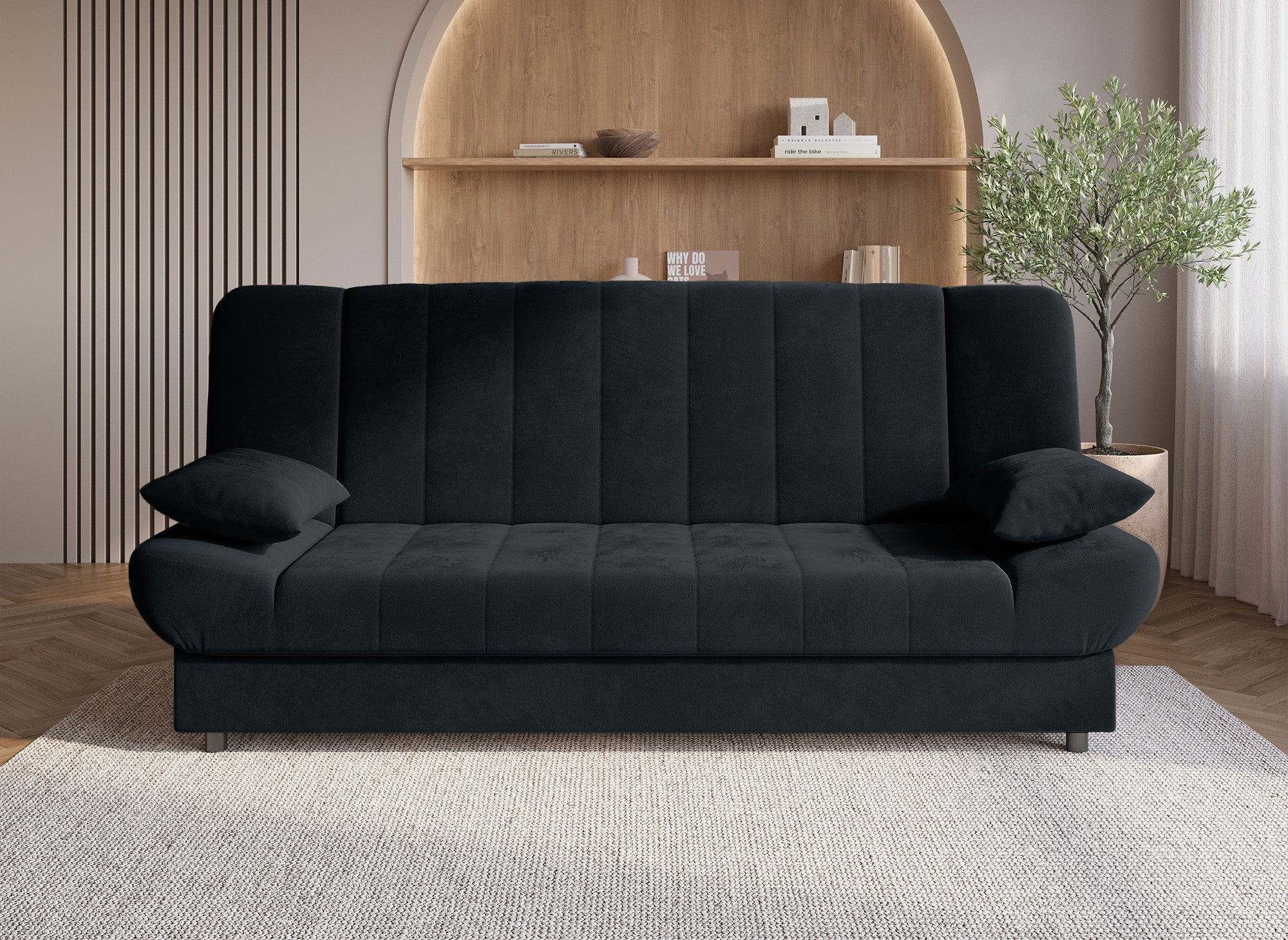 Sofá cama convertible KOTI negro con mecanismo clic-clac