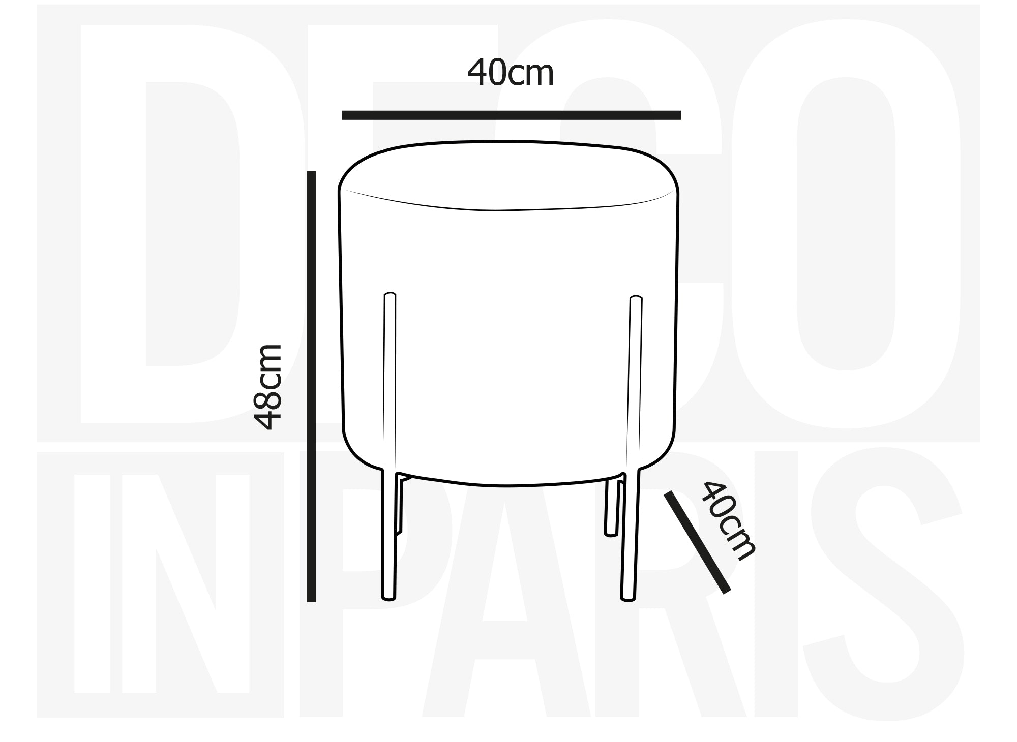 Puf de diseño LIREN en tejido gris de bucles y patas de metal negro