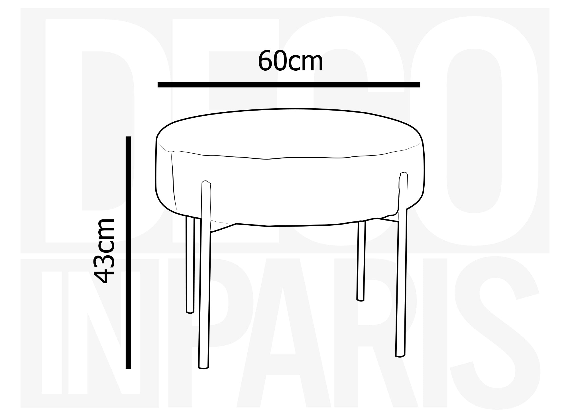 Puf LEYAN en tejido color crudo con efecto piel de oveja y patas de metal negro.