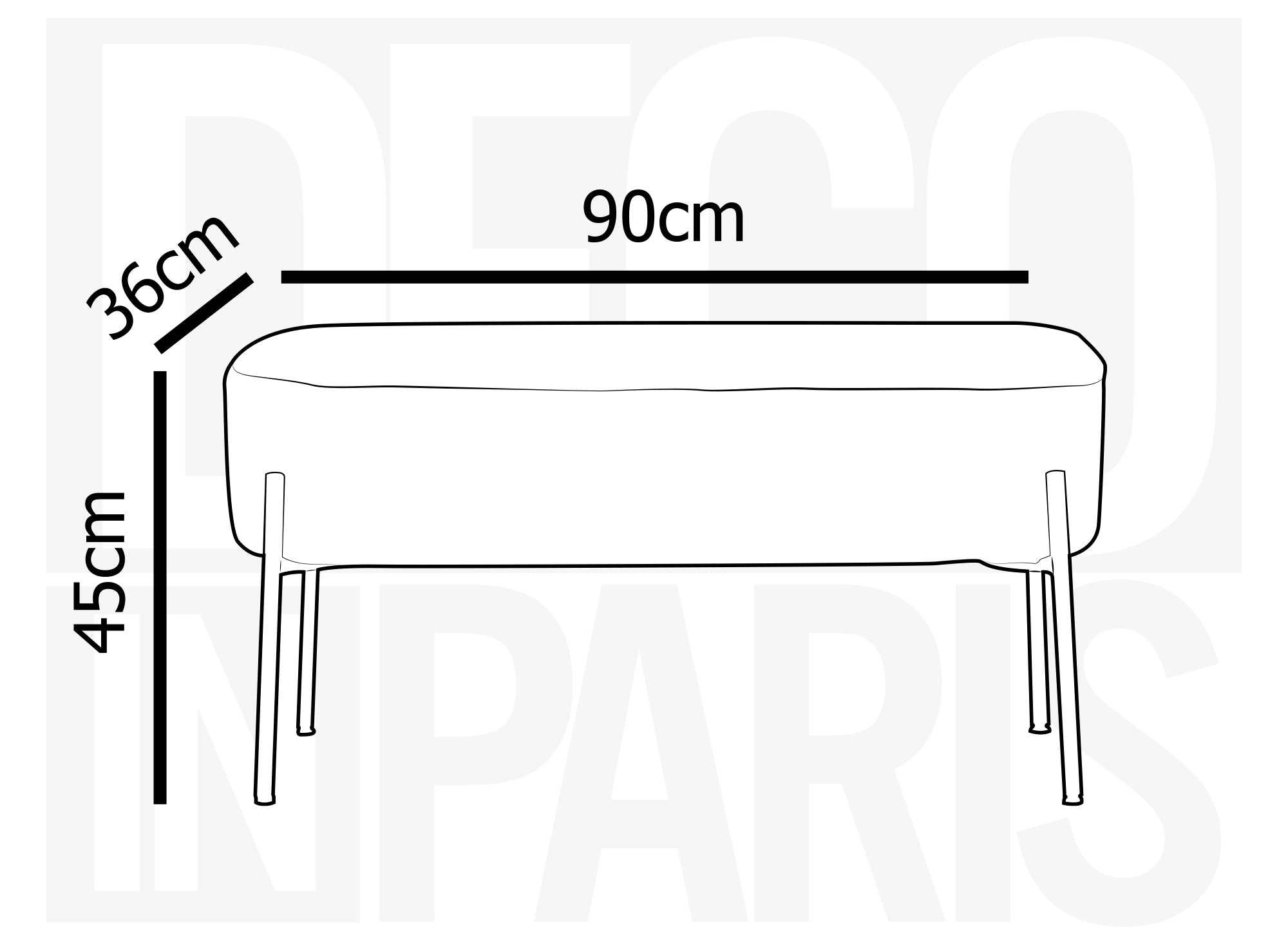 Banco LEYAN tapizado en tela color crudo con efecto piel de oveja y patas de metal negro.