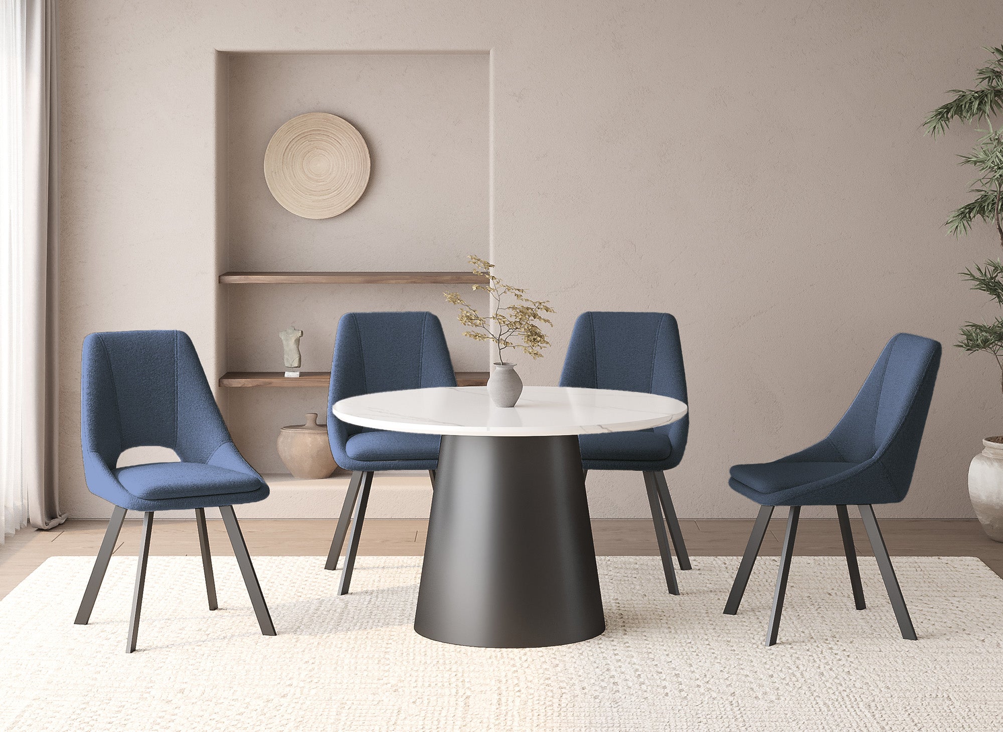 Juego de 4 sillas NARCISSE con efecto piel de oveja azul