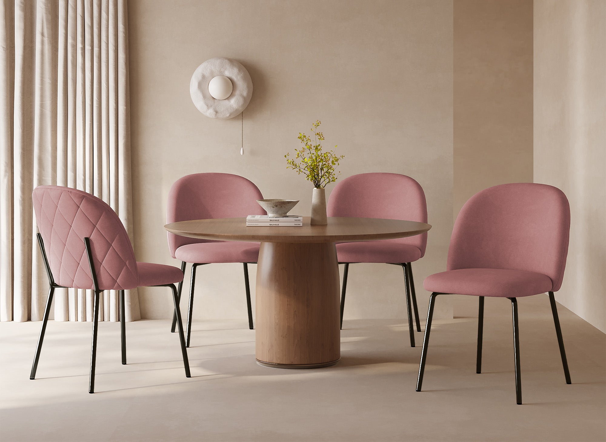 Juego de 2 sillas de diseño en terciopelo rosa con patas negras KENNETH