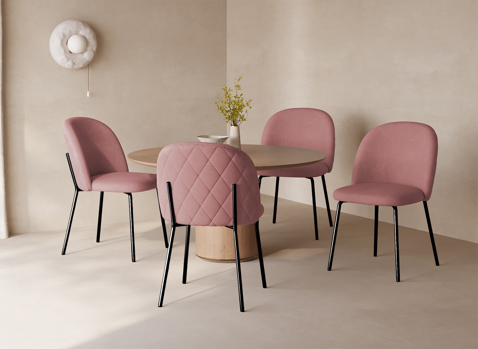 Juego de 2 sillas de diseño en terciopelo rosa con patas negras KENNETH