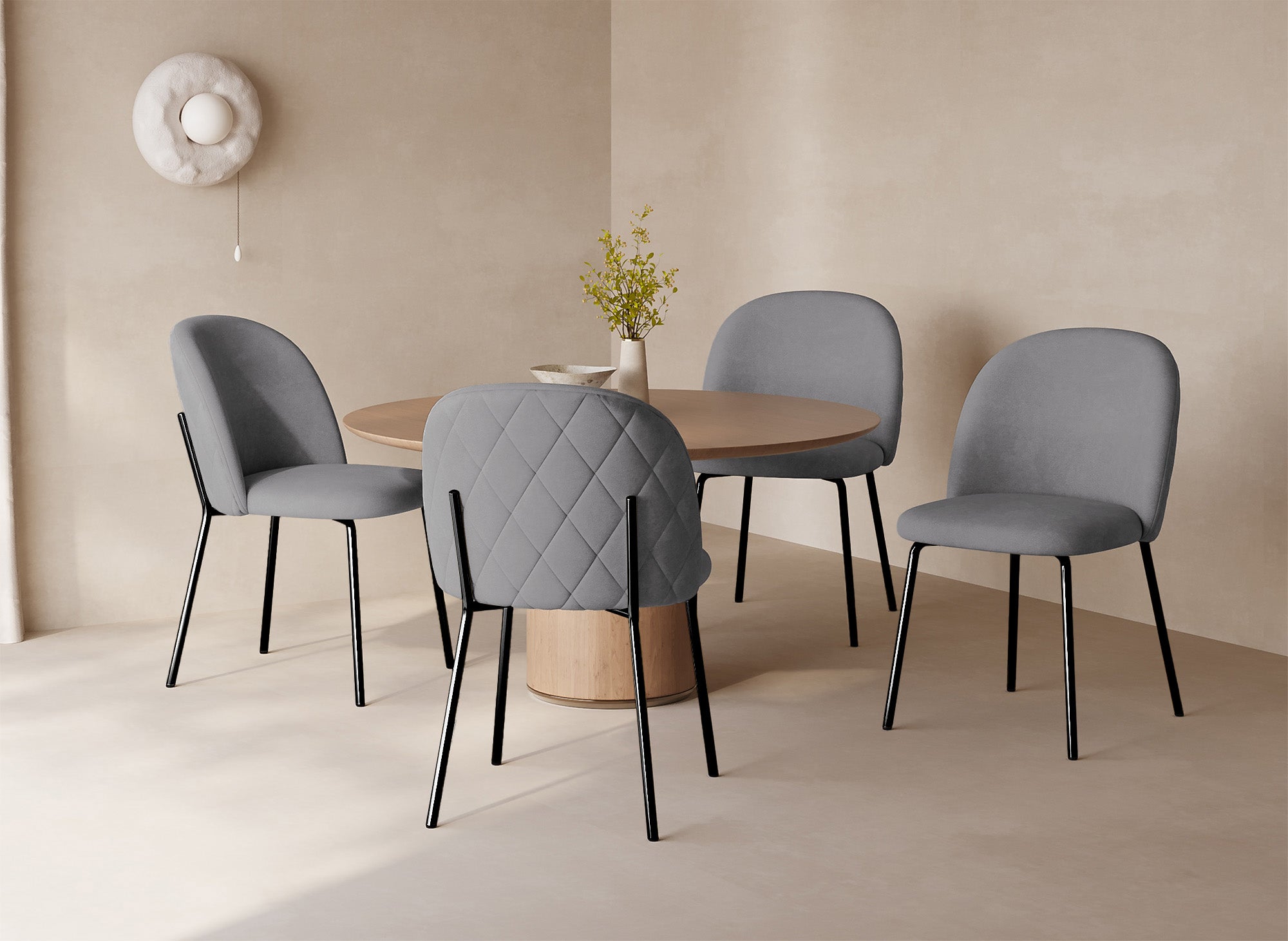 Juego de 2 sillas de diseño en terciopelo gris con patas negras KENNETH