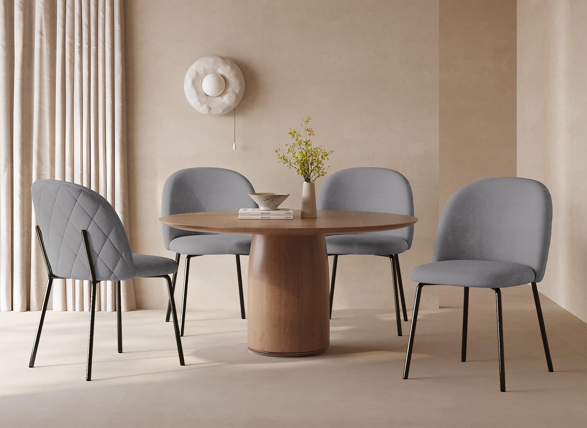 Juego de 2 sillas de diseño en terciopelo gris con patas negras KENNETH