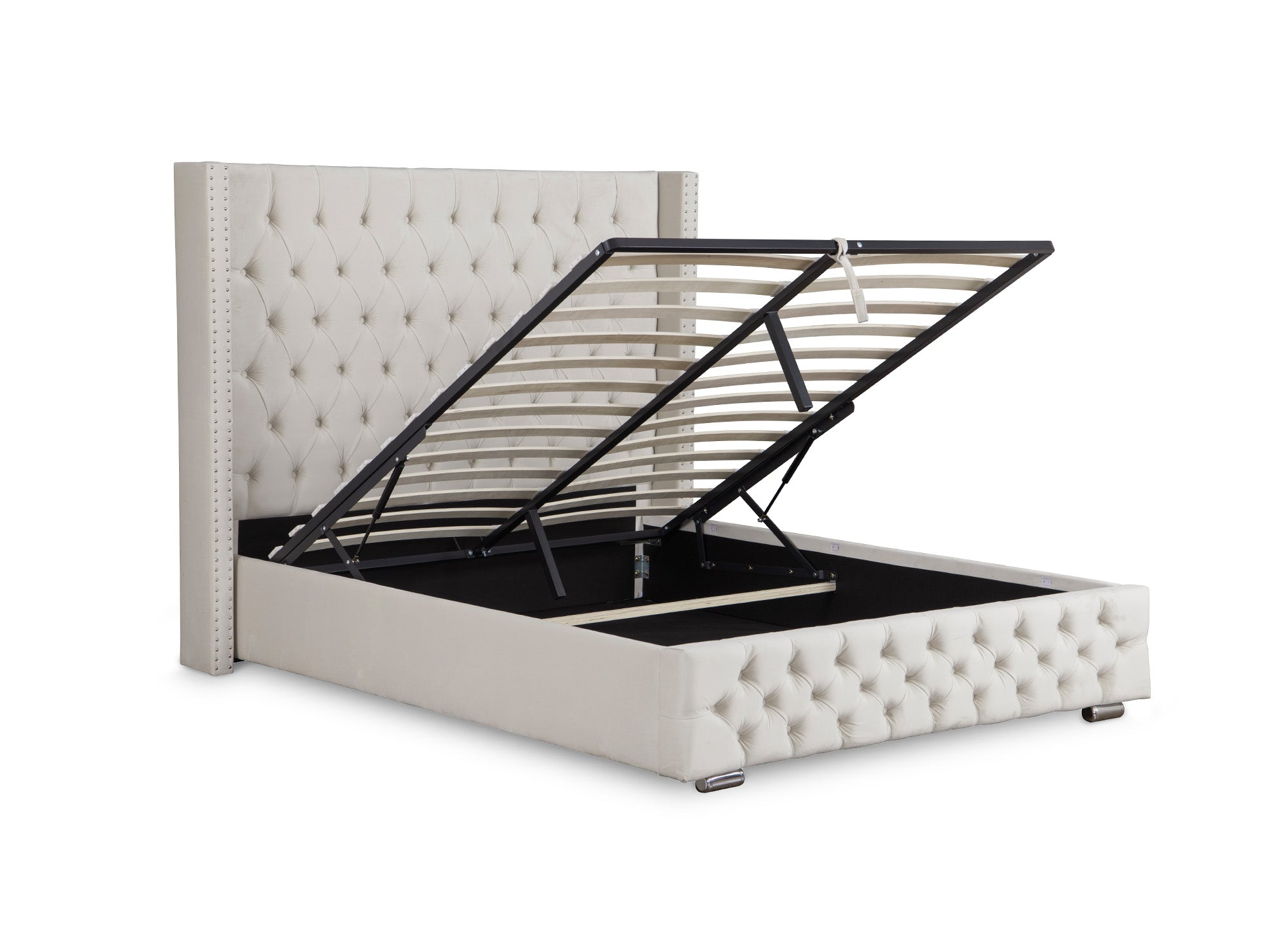 Cama de almacenaje Maxi de terciopelo beige de 160x200 cm