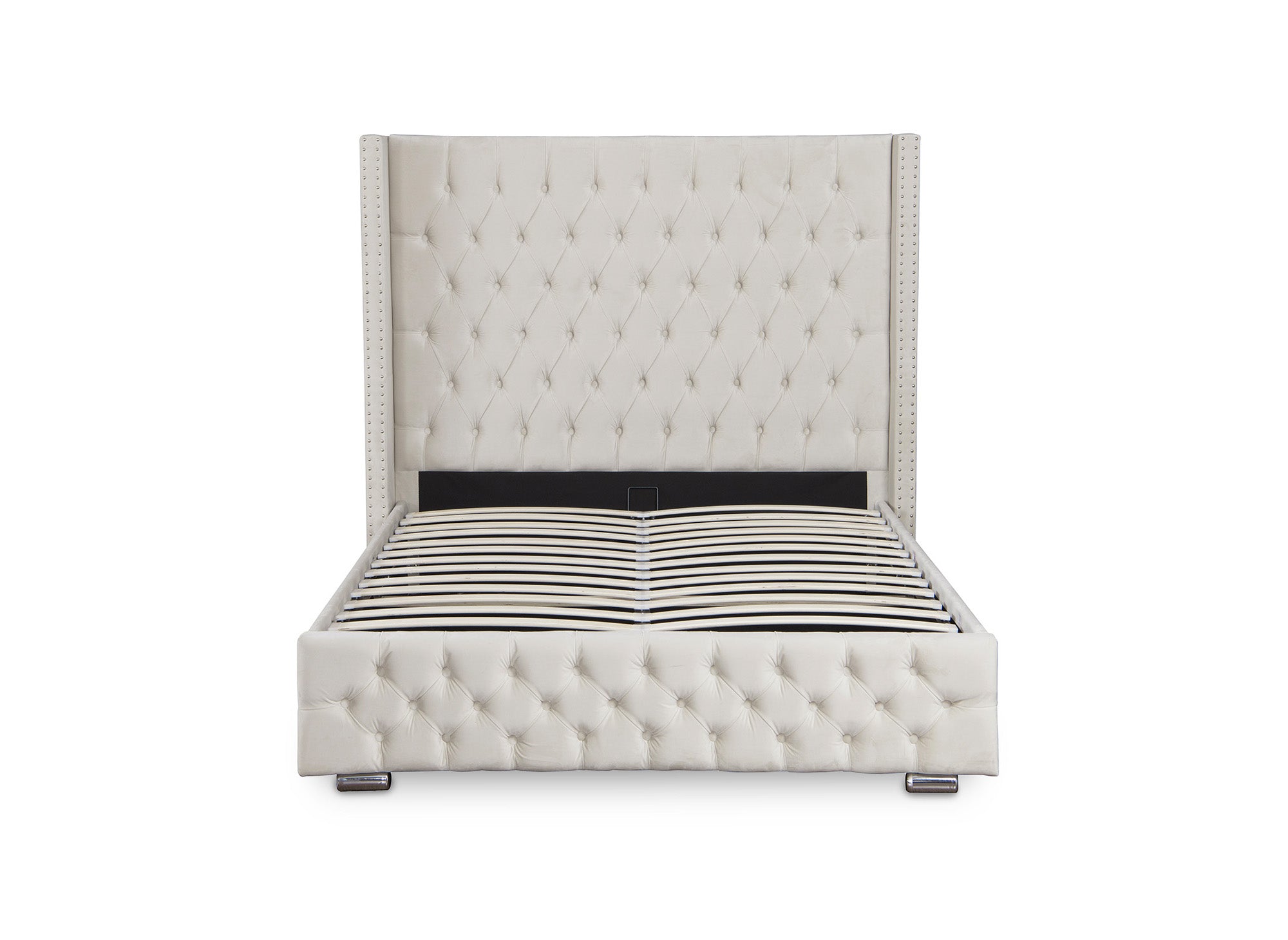 Cama de almacenaje Maxi de terciopelo beige de 140x190 cm