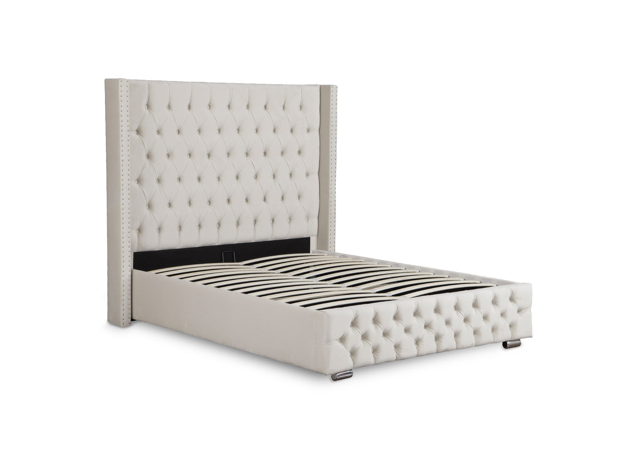 Cama de almacenaje Maxi de terciopelo beige de 140x190 cm