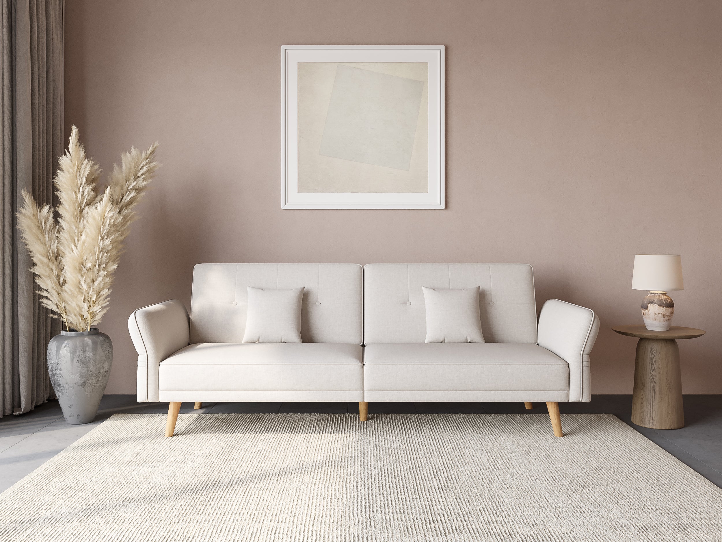 Sofá CHILI de 3 plazas con mecanismo clic-clac en tela beige