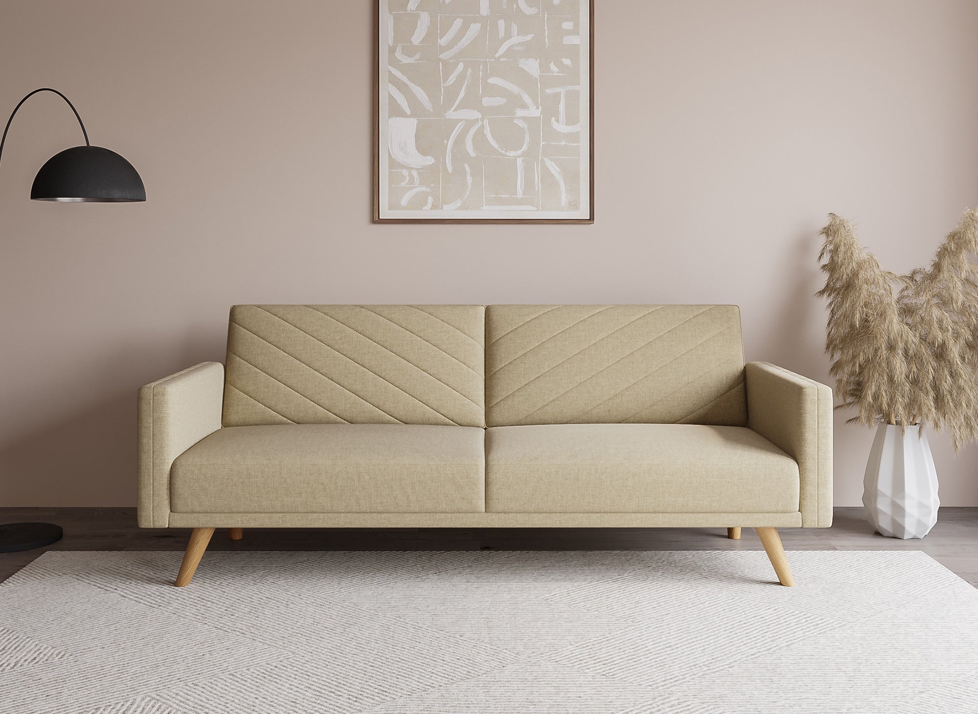 Sofá cama escandinavo de 3 plazas BALDER en tela beige