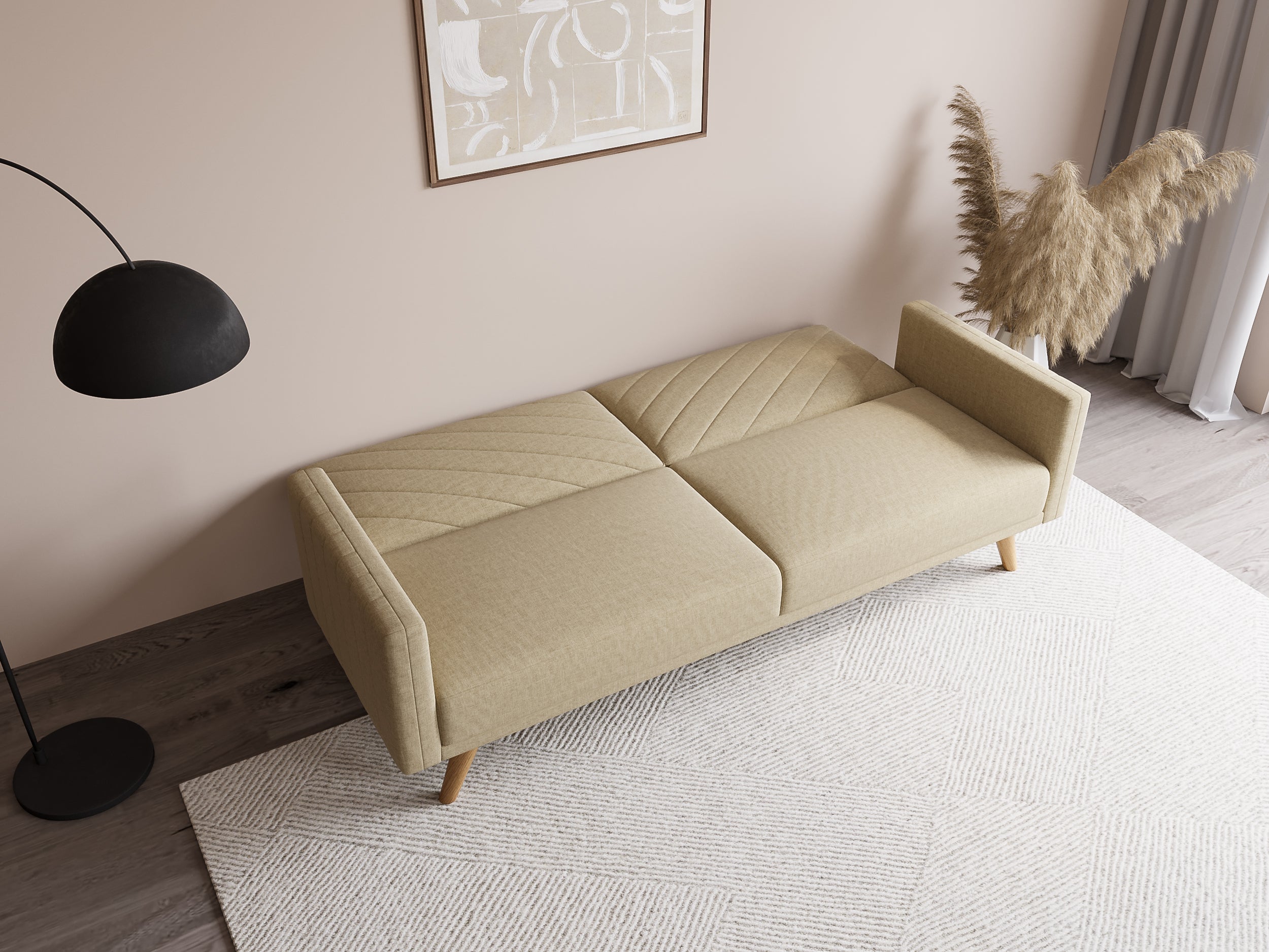 Sofá cama escandinavo de 3 plazas BALDER en tela beige