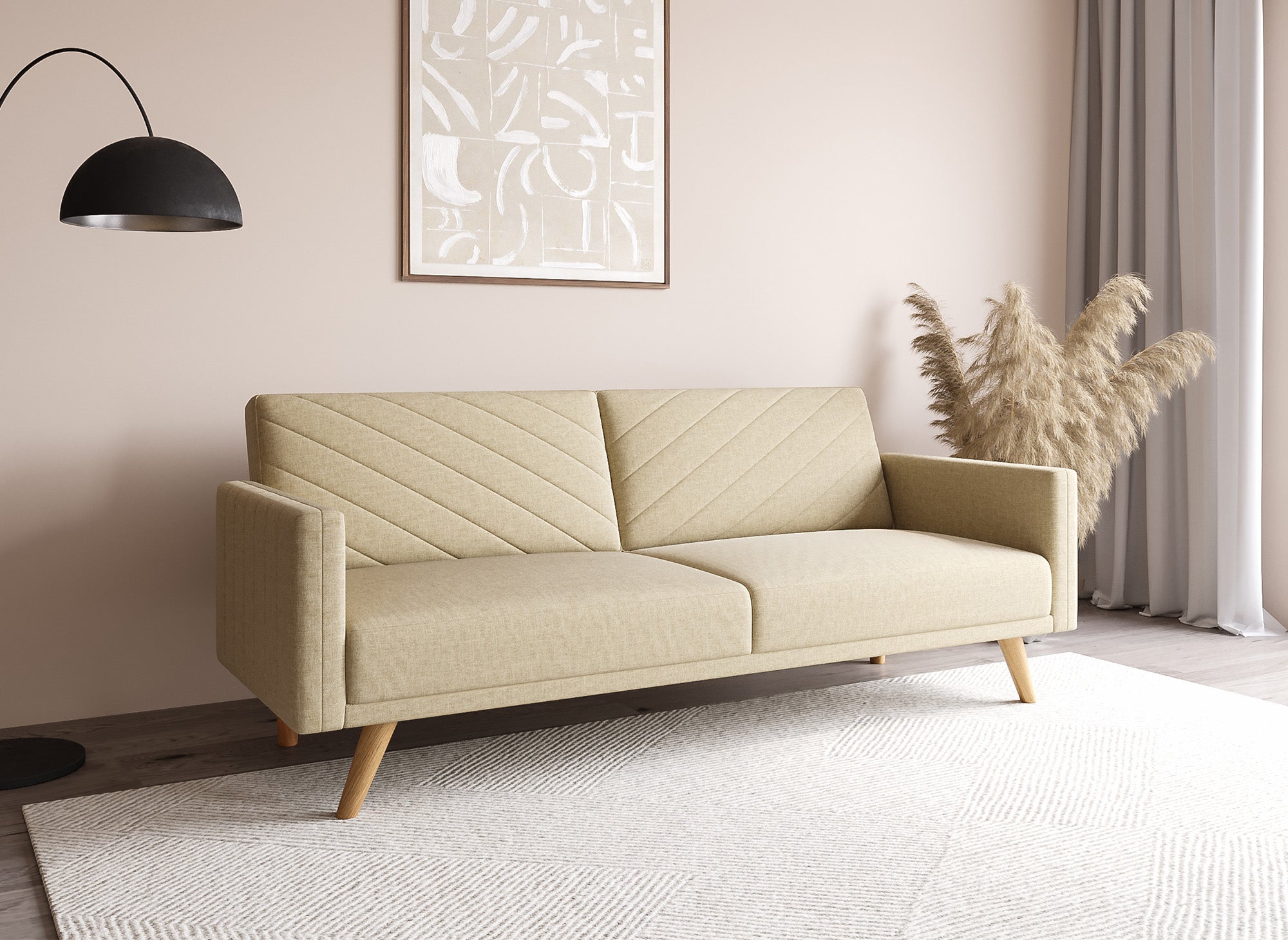 Sofá cama escandinavo de 3 plazas BALDER en tela beige