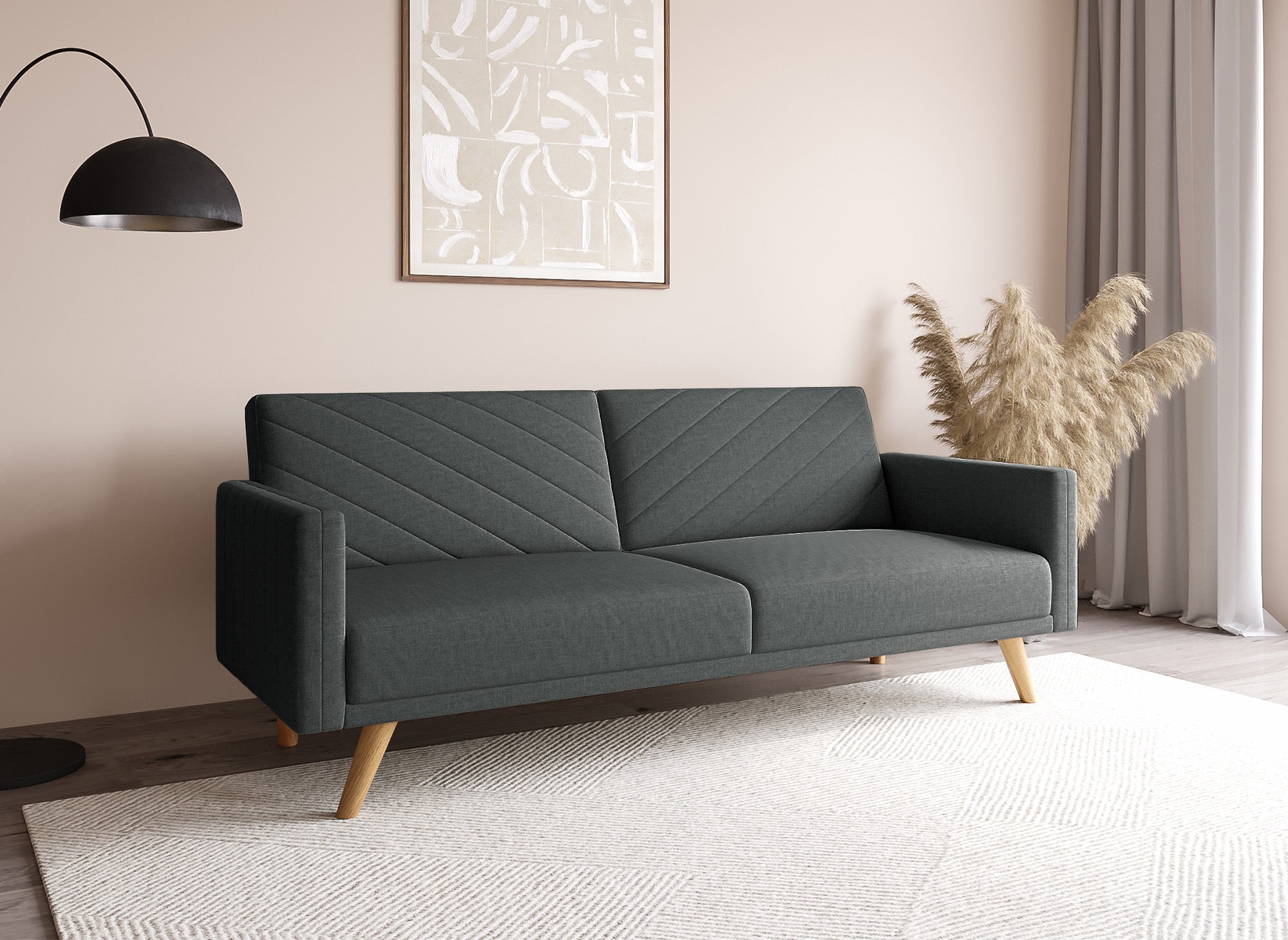 Sofá cama escandinavo de 3 plazas BALDER en tela gris oscuro