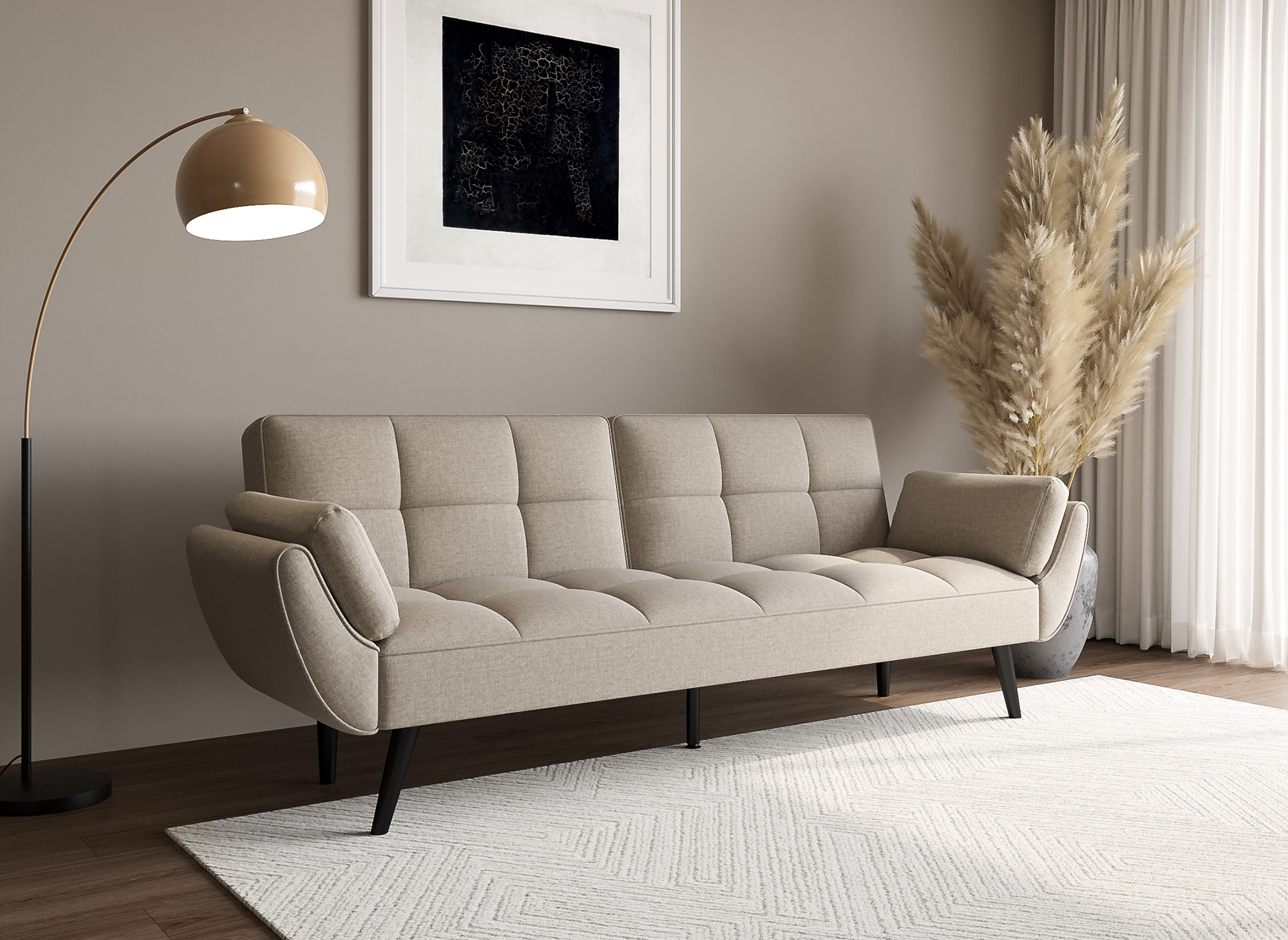 Sofá NARA de 3 plazas con mecanismo clic-clac en tela beige