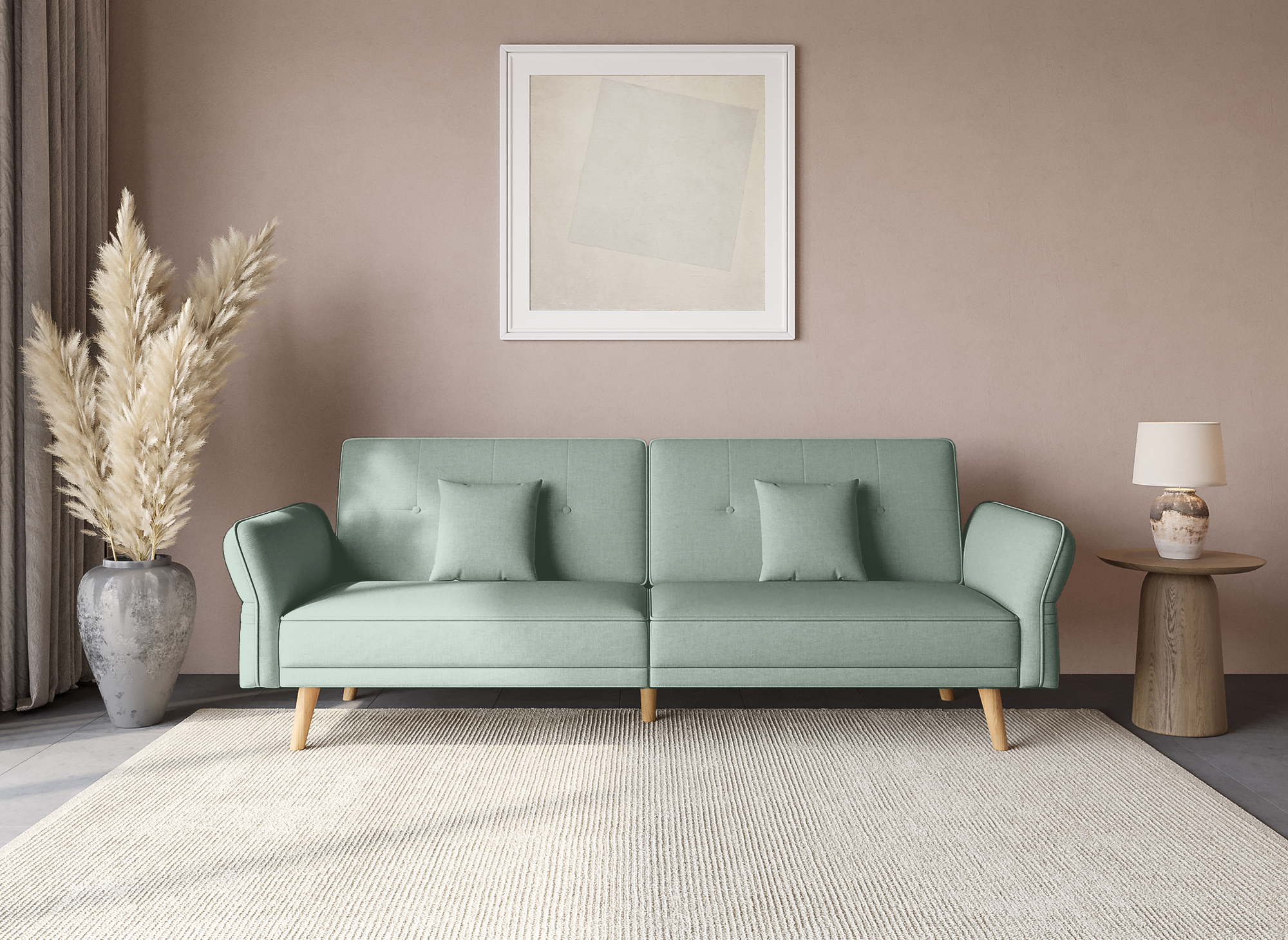 Sofá CHILI de 3 plazas con mecanismo clic-clac en tela verde agua