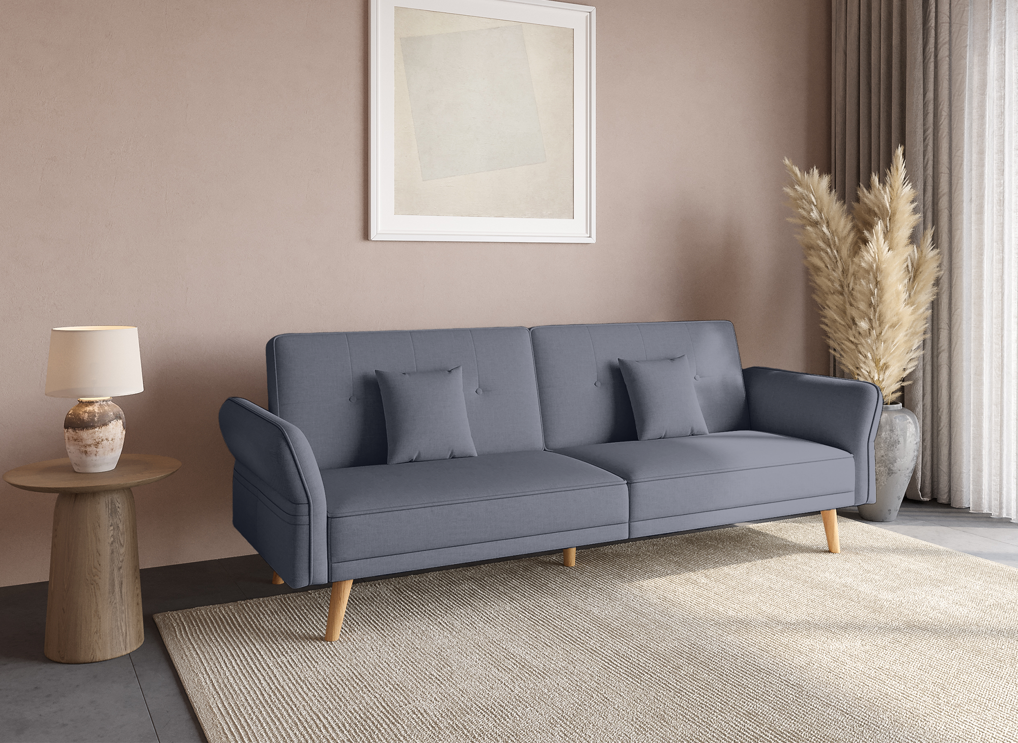 Sofá CHILI de 3 plazas con mecanismo clic-clac en tela gris