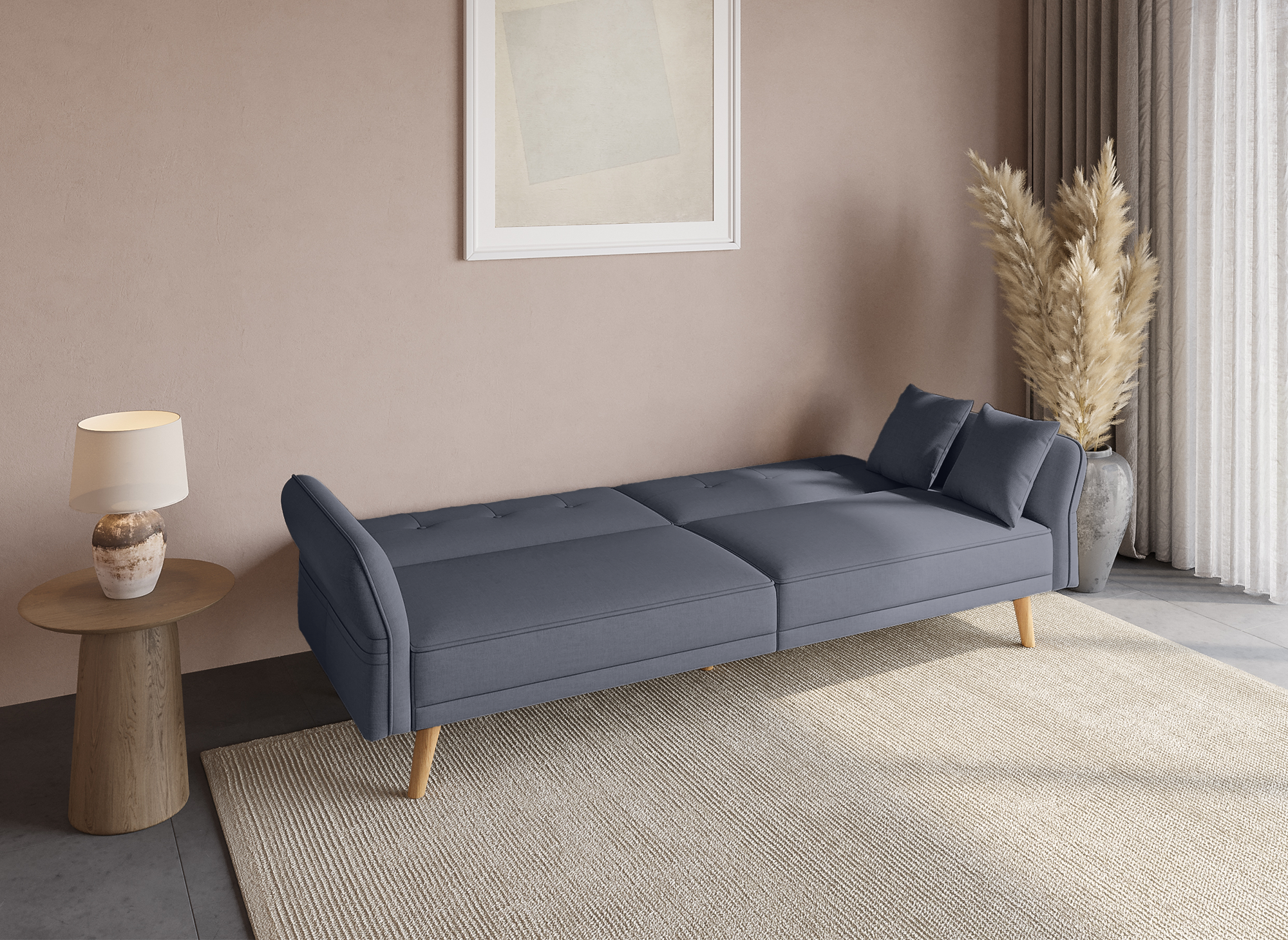 Sofá CHILI de 3 plazas con mecanismo clic-clac en tela gris