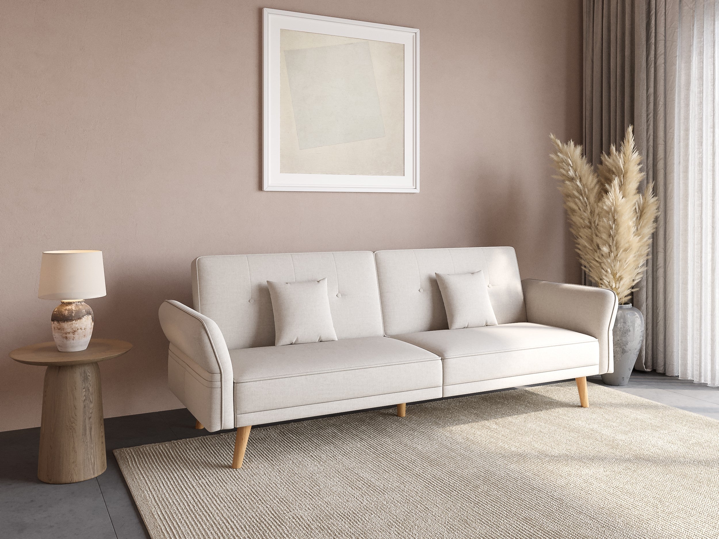 Sofá CHILI de 3 plazas con mecanismo clic-clac en tela beige