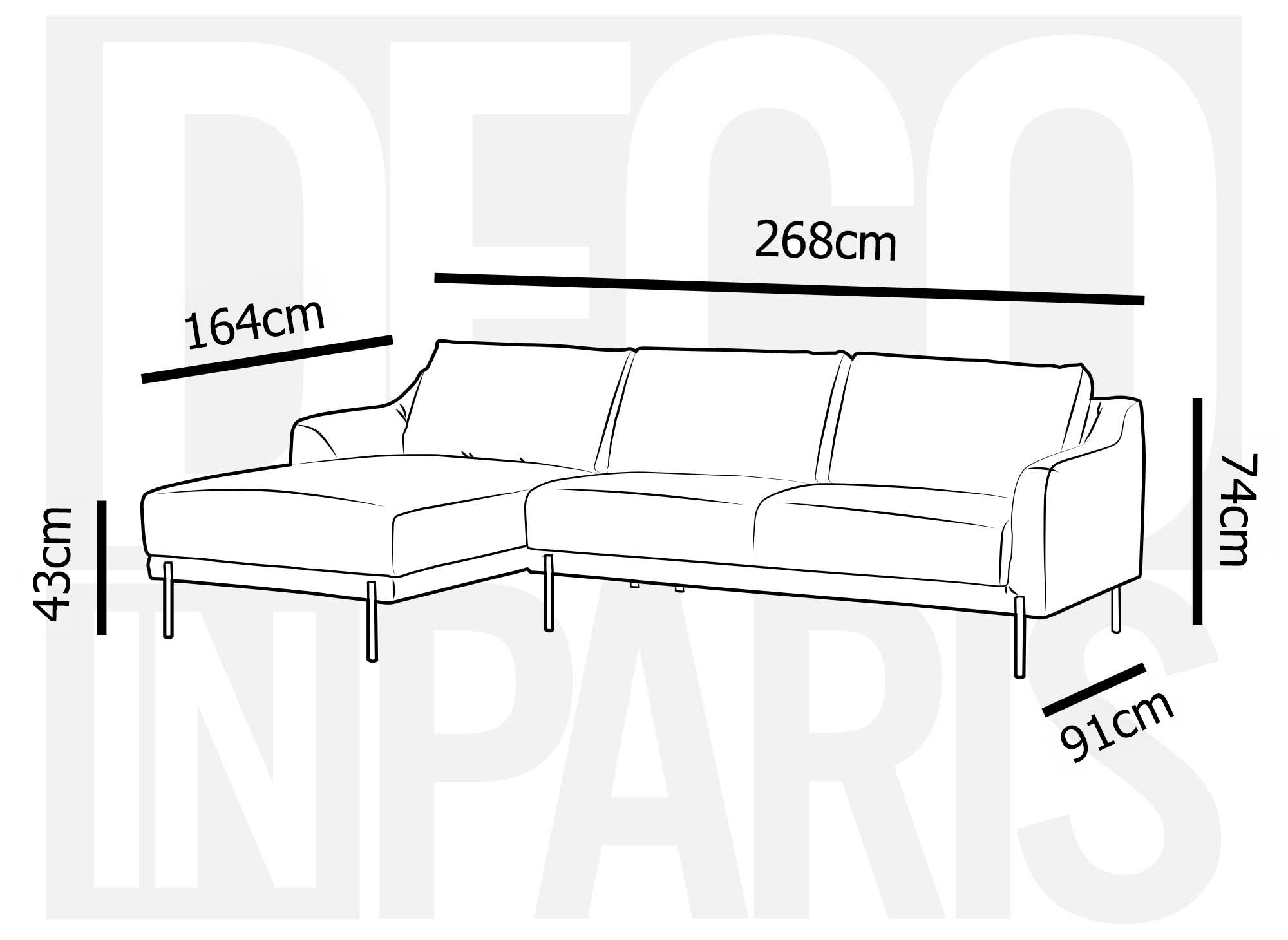 Sofá esquinero CELINE de terciopelo gris con chaise longue - Esquina izquierda
