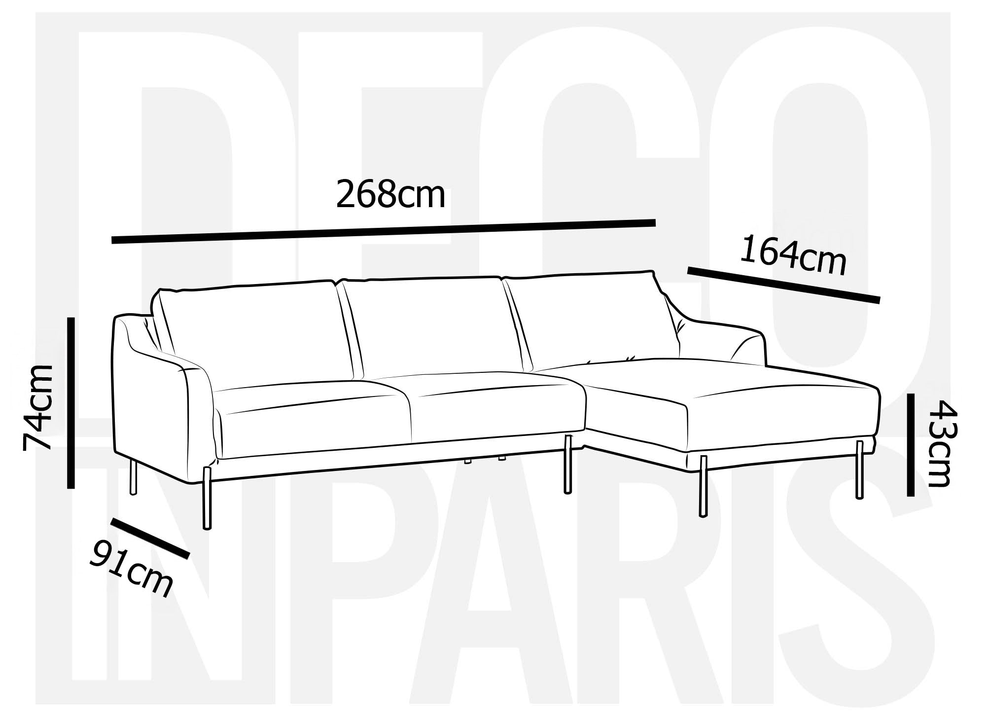 Sofá esquinero CELINE con chaise longue en terciopelo gris - Esquina derecha