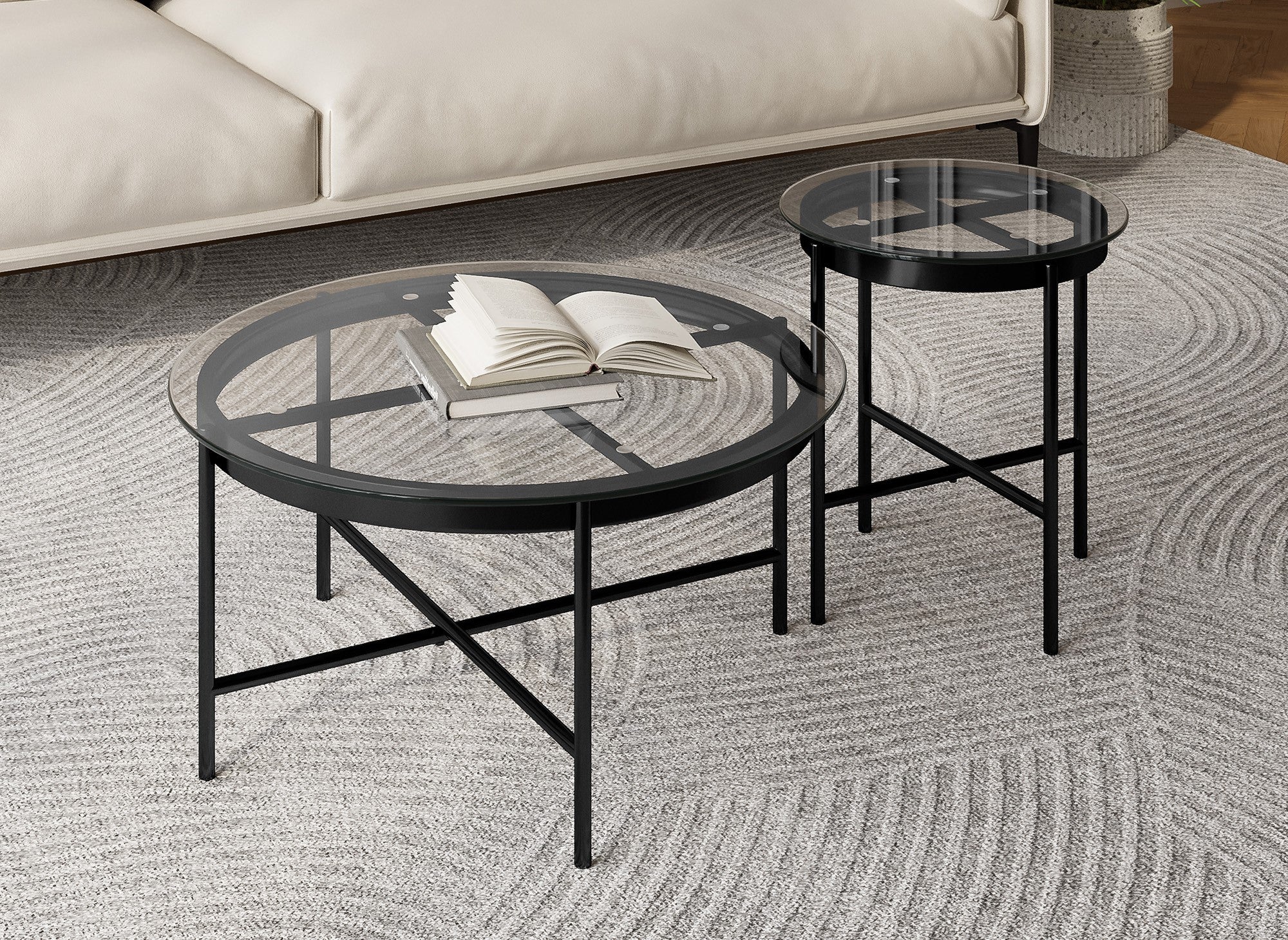 Juego de 2 mesas de centro redondas de cristal y metal MARZIO