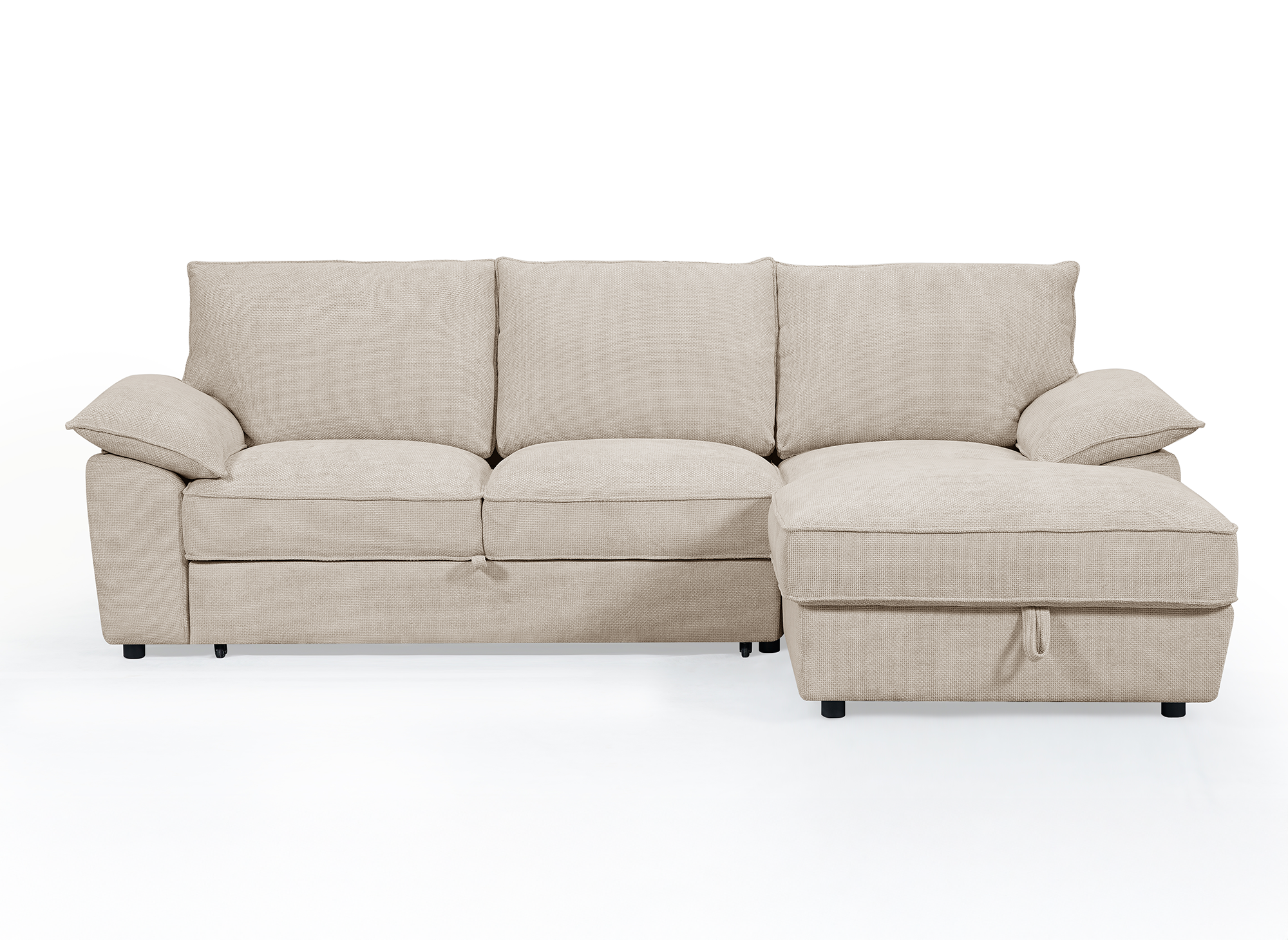 Sofá esquinero convertible GABIN con almacenaje en terciopelo jaspeado beige - Esquinero derecho