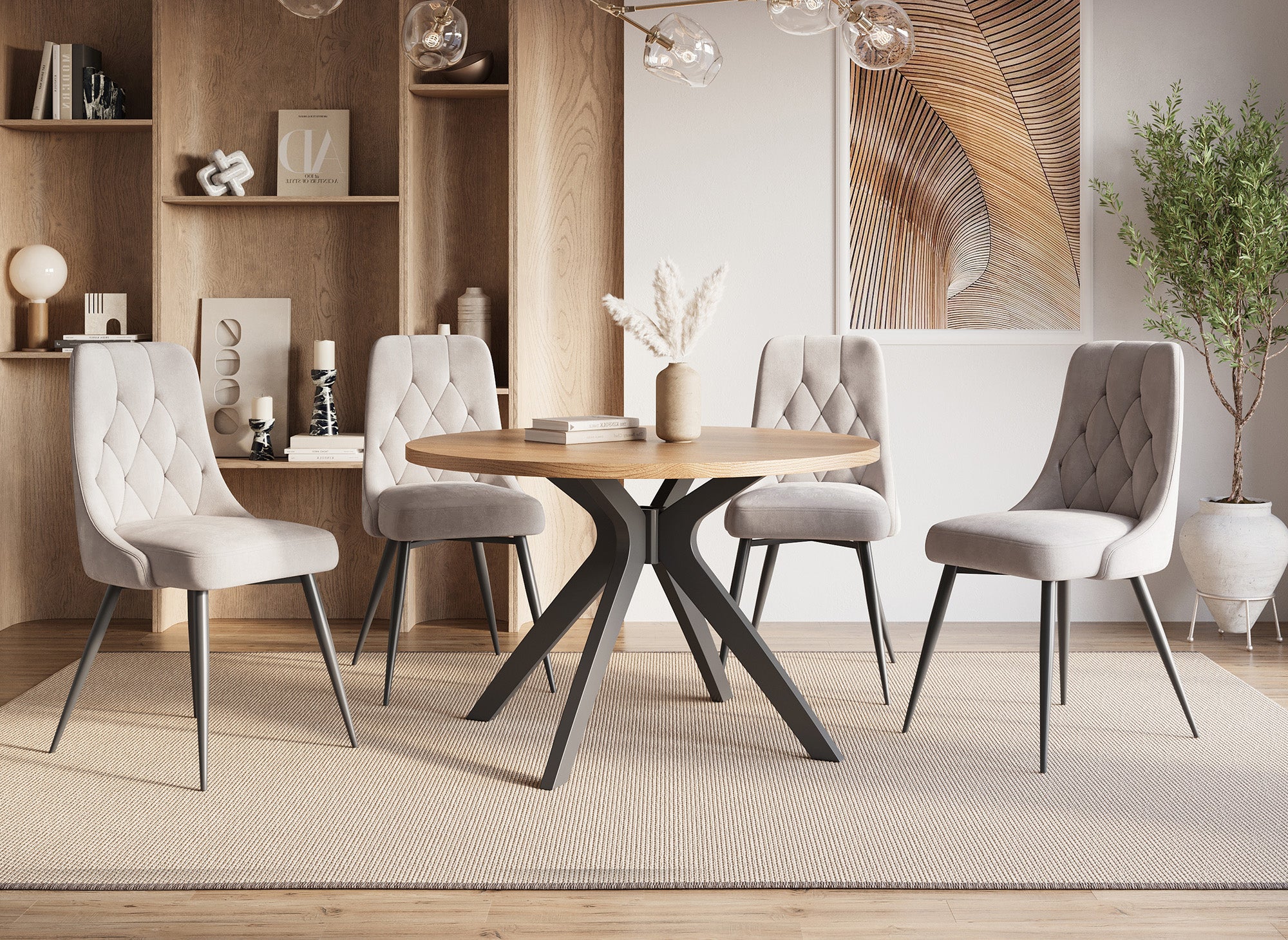 Mesa de comedor redonda de diseño NOVEA en color roble