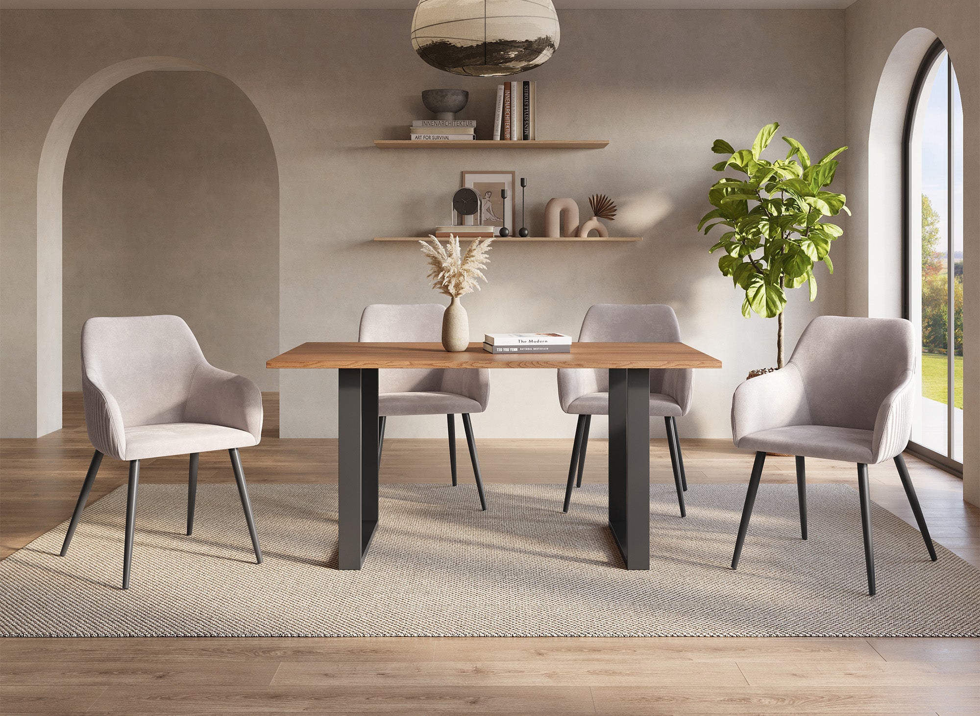 Mesa de comedor rectangular LINE en acabado roble