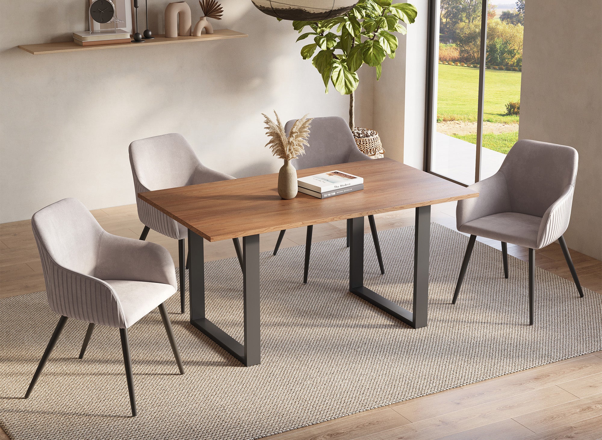 Mesa de comedor rectangular LINE en acabado roble