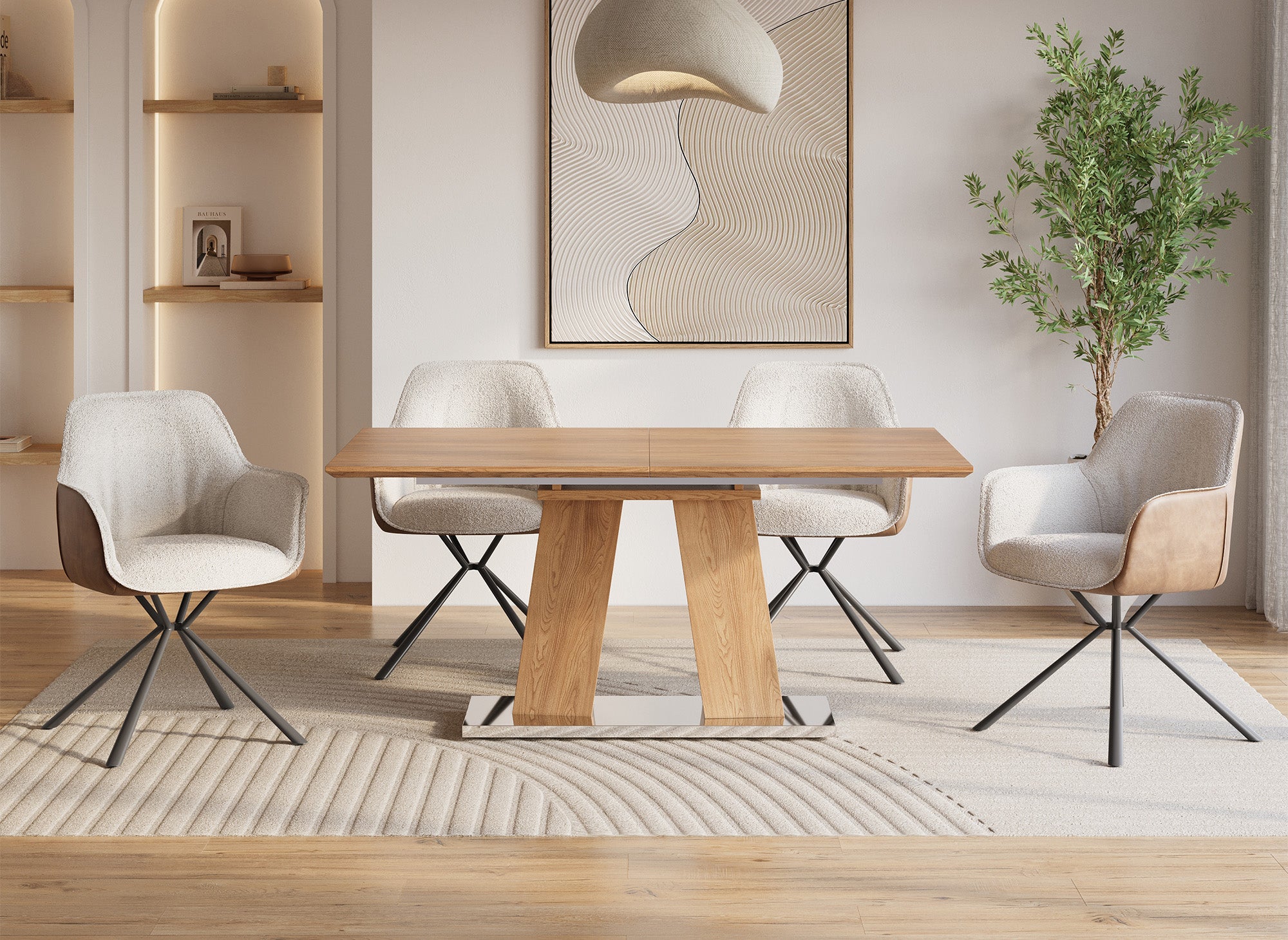 Mesa de comedor rectangular extensible de madera YANNA para 8 personas