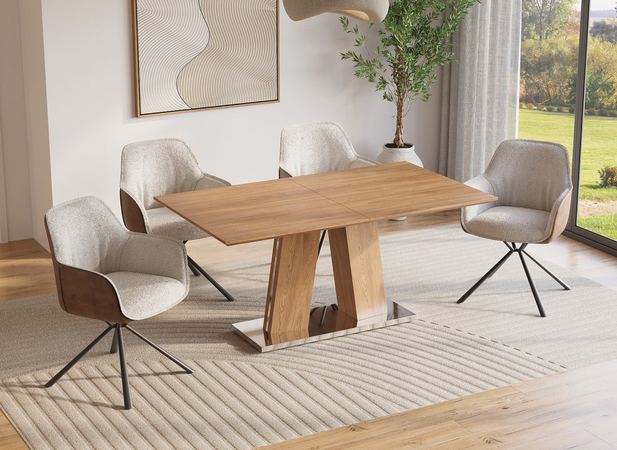 Mesa de comedor rectangular extensible de madera YANNA para 8 personas