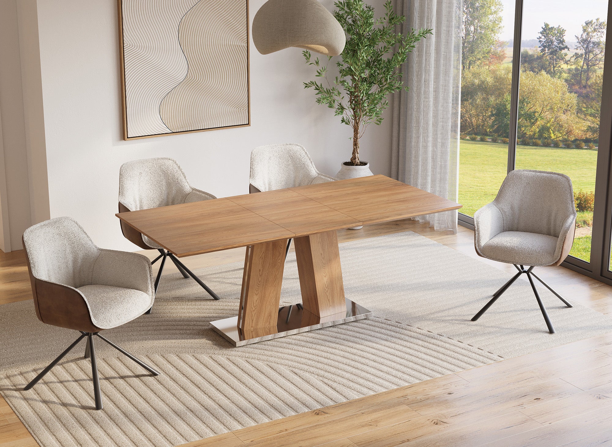 Mesa de comedor rectangular extensible de madera YANNA para 8 personas