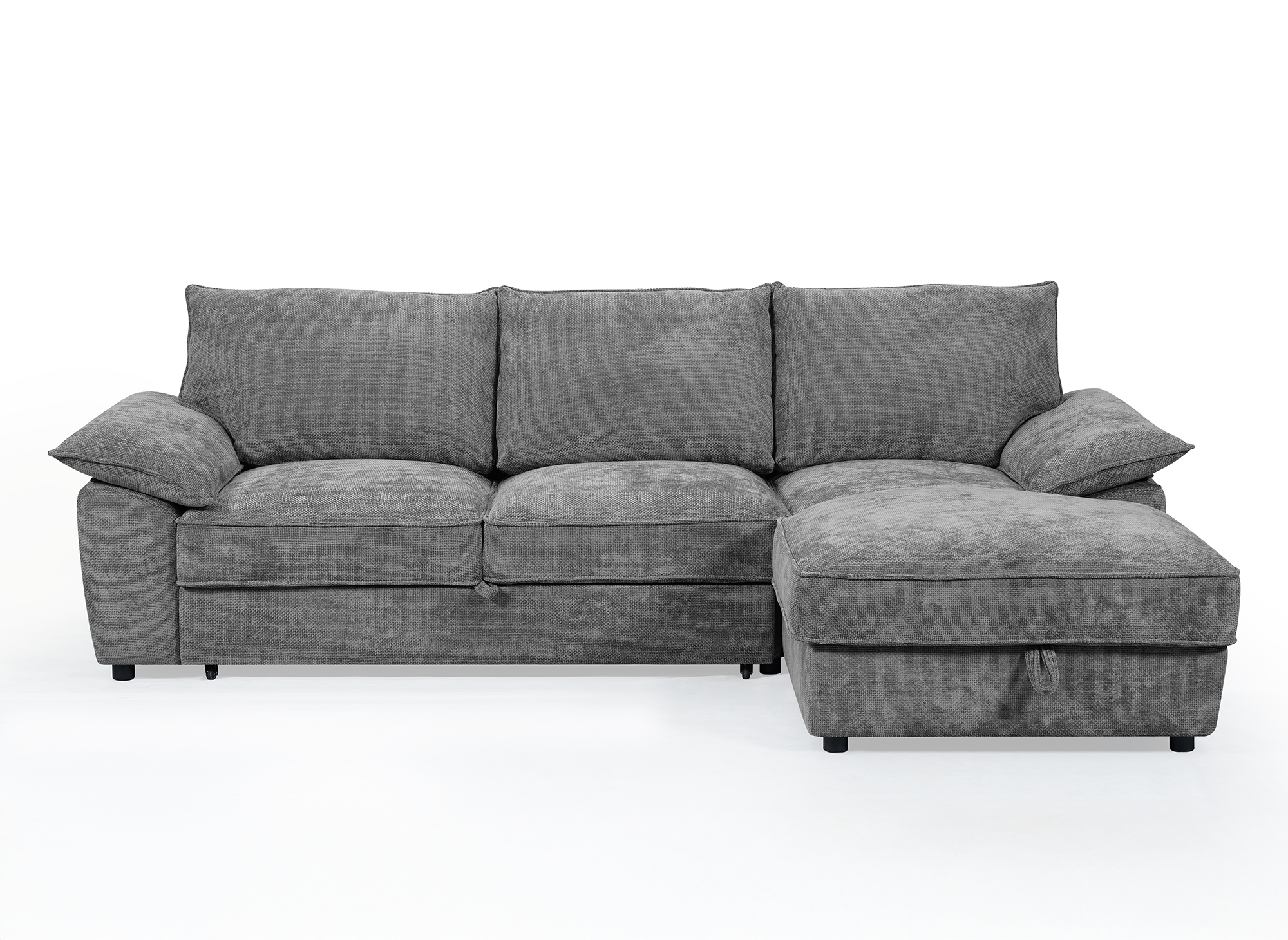 Sofá esquinero convertible GABIN con almacenaje en terciopelo gris jaspeado - Esquinero derecho