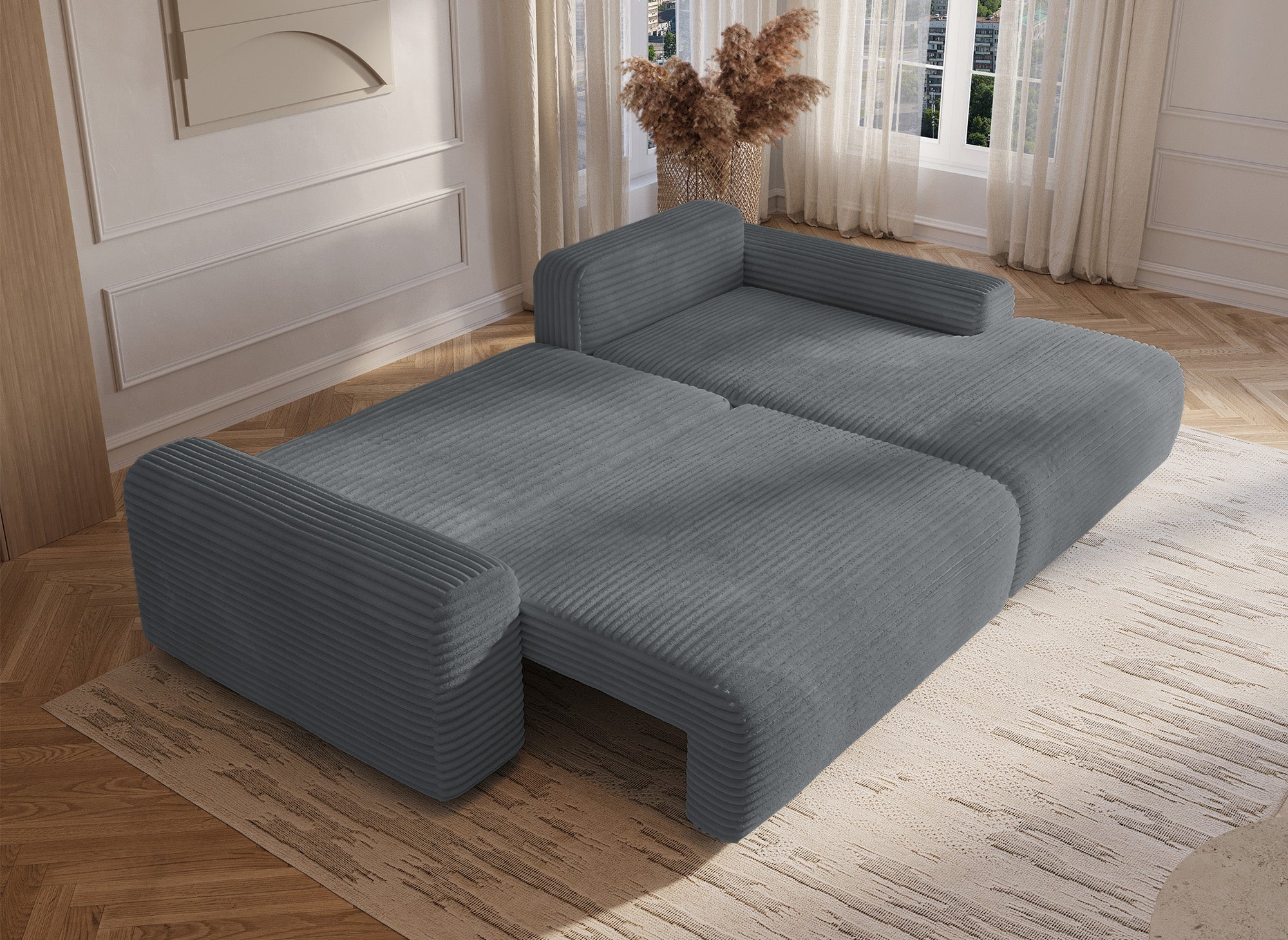 Sofá cama esquinero derecho BALI con almacenaje en pana gruesa gris oscuro - Esquinero derecho