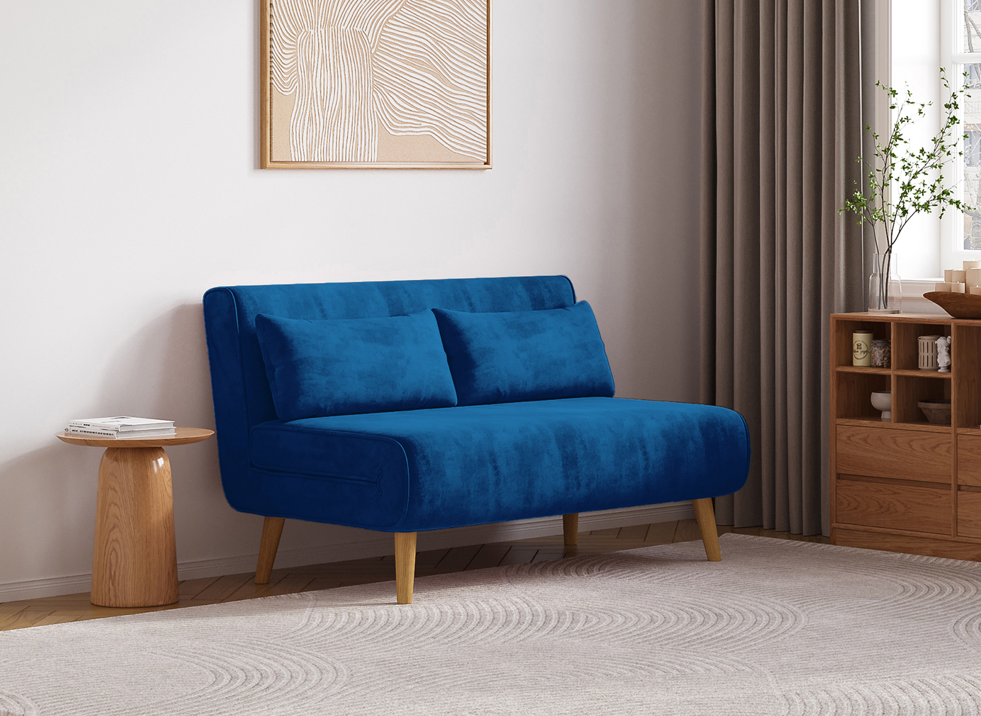 Sofá cama TONKA de 2 plazas en terciopelo azul