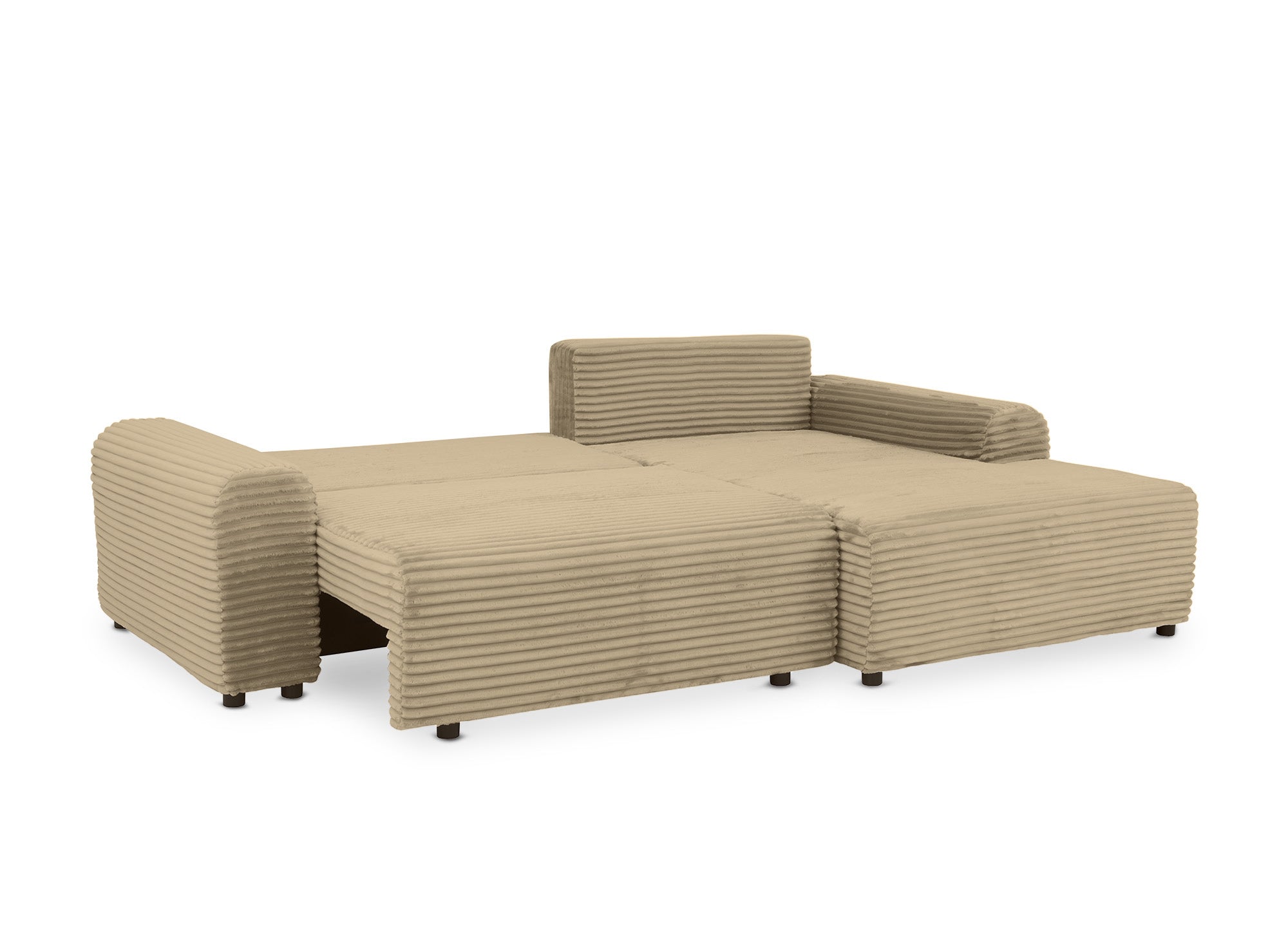 Sofá cama esquinero derecho BALI con almacenaje en pana gruesa color topo - Esquinero derecho