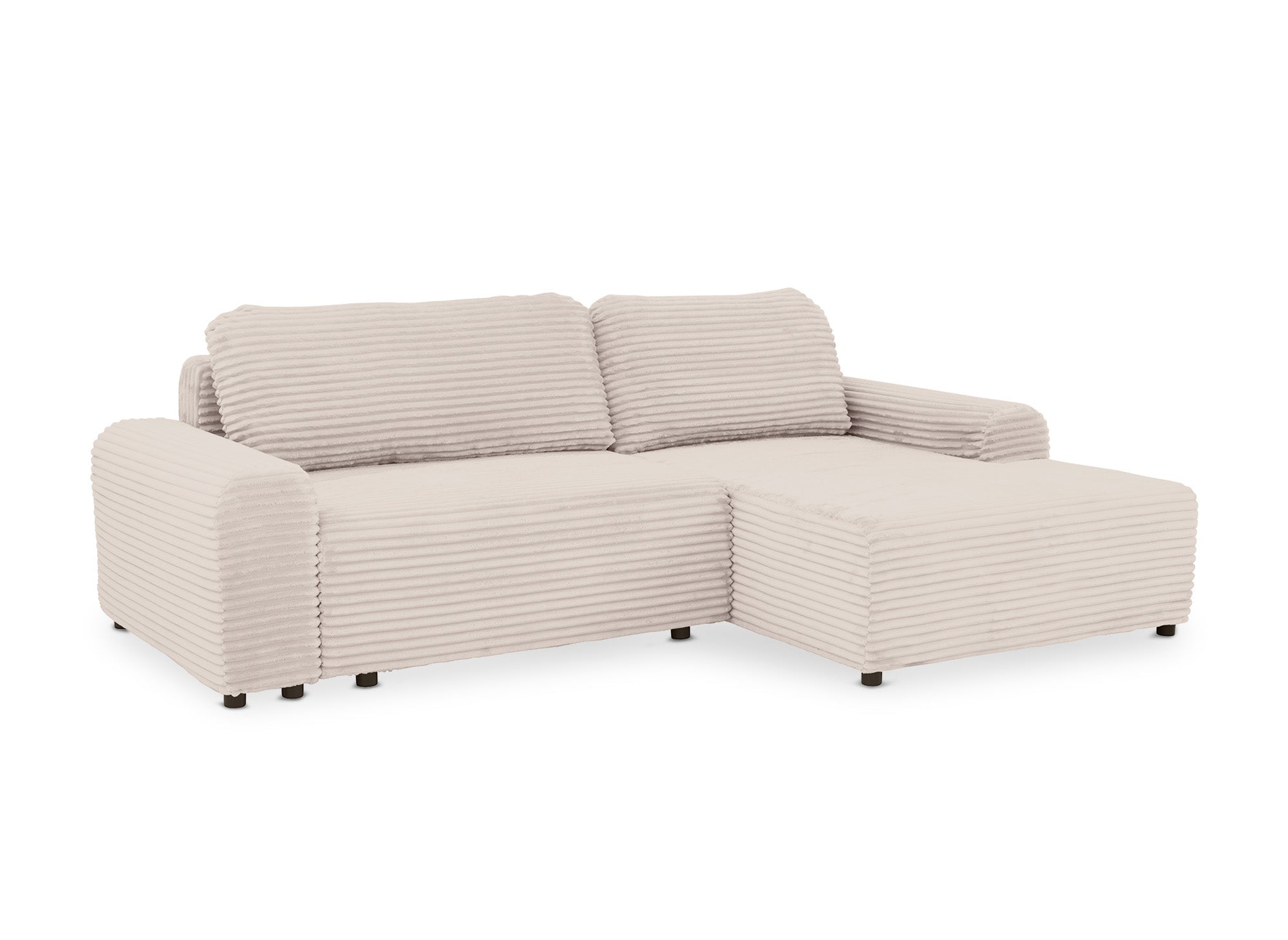 Sofá cama esquinero derecho BALI con almacenaje en pana gruesa beige - Esquinero derecho