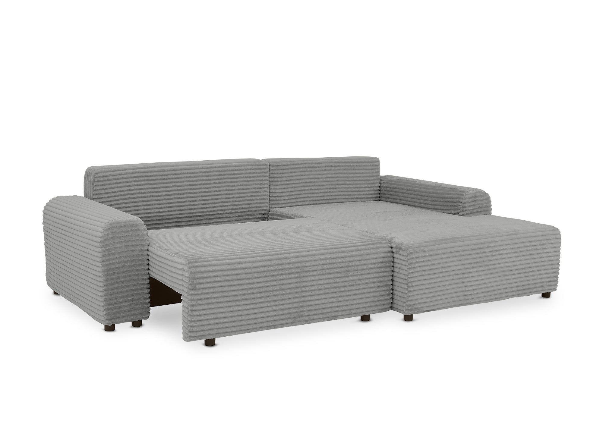 Sofá cama esquinero derecho BALI con almacenaje en pana gruesa gris claro - Esquinero derecho