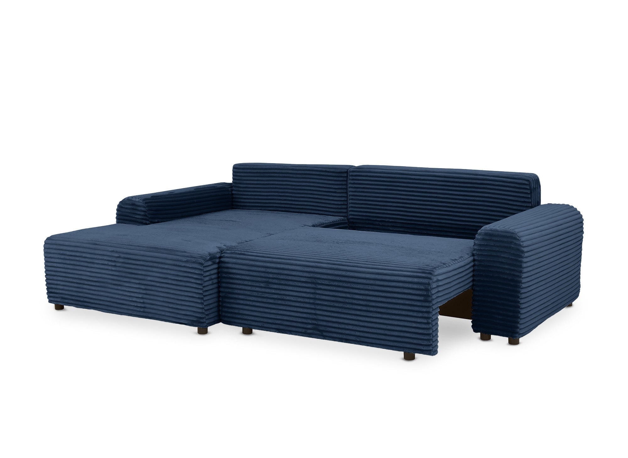 Sofá cama esquinero izquierdo BALI con almacenaje en pana azul oscuro gruesa - Esquinero izquierdo