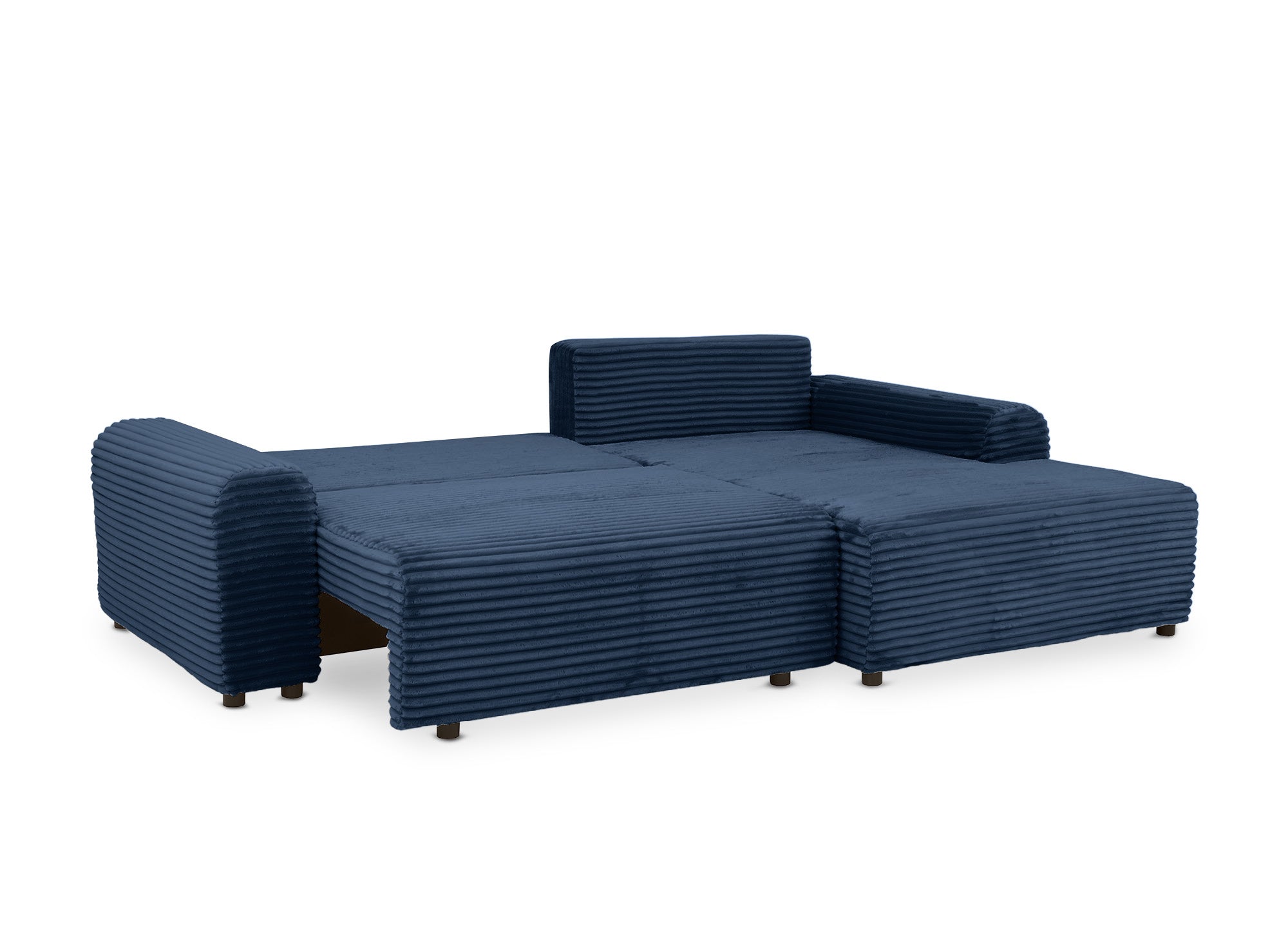 Sofá cama esquinero derecho BALI con almacenaje en pana azul oscuro gruesa - Esquinero derecho