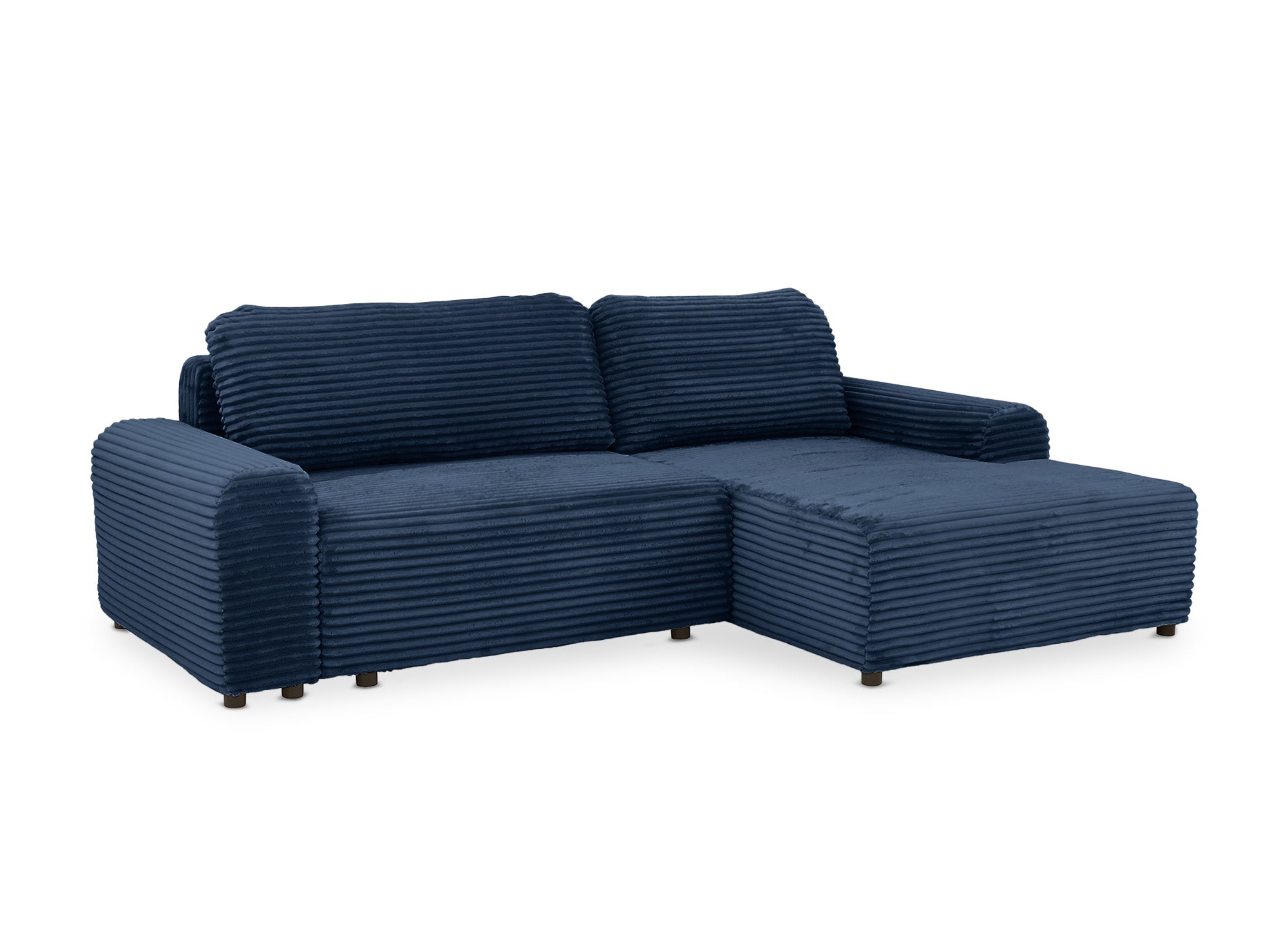 Sofá cama esquinero derecho BALI con almacenaje en pana azul oscuro gruesa - Esquinero derecho
