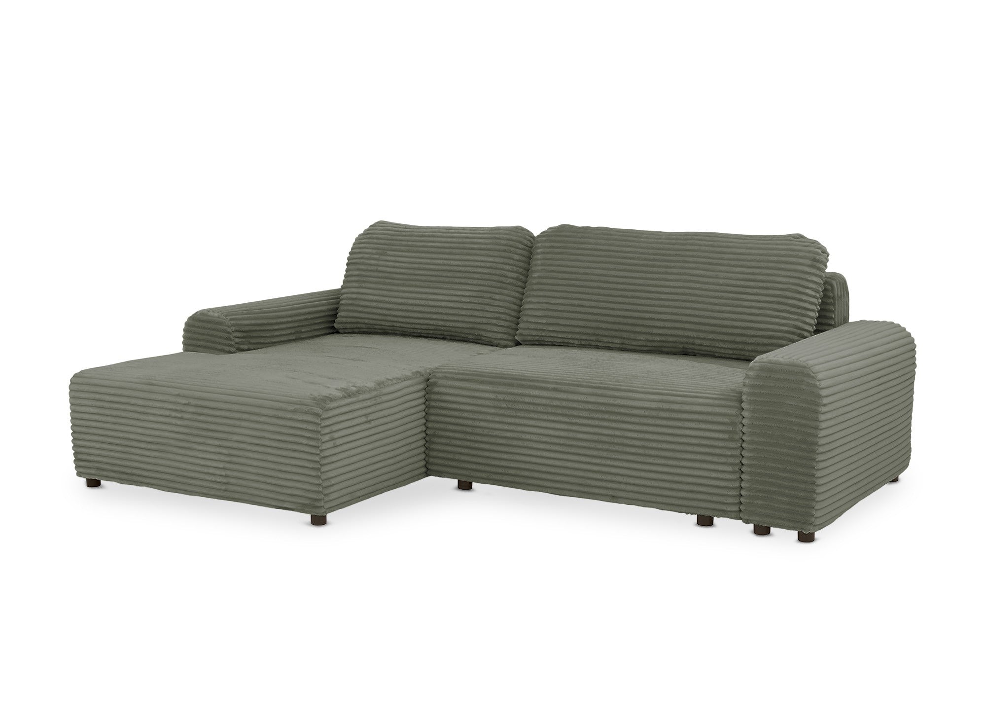 Sofá cama esquinero izquierdo BALI con almacenaje en pana gruesa verde caqui - Esquinero izquierdo