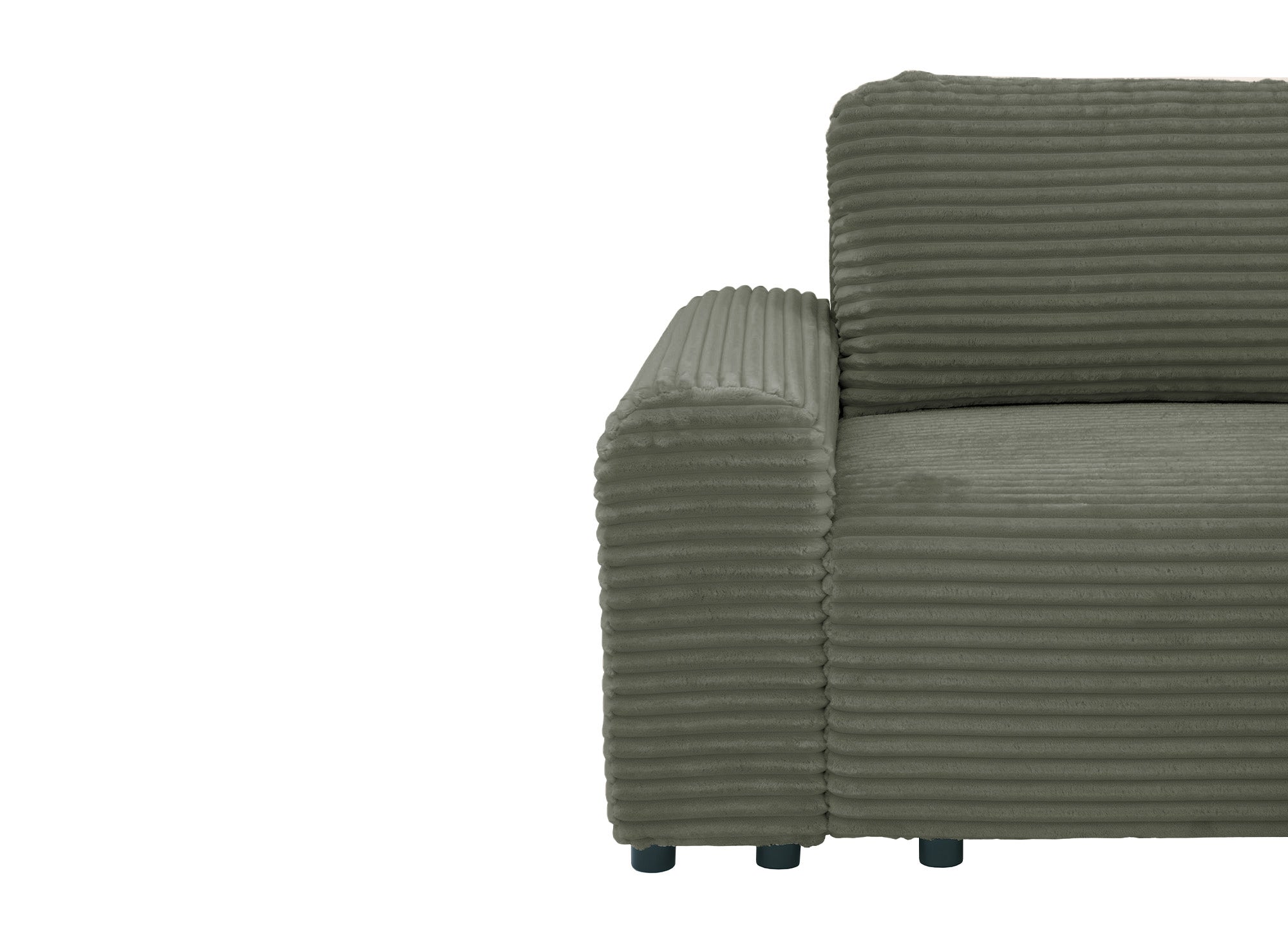 Sofá cama esquinero derecho BALI con almacenaje en pana gruesa verde caqui - Esquinero derecho