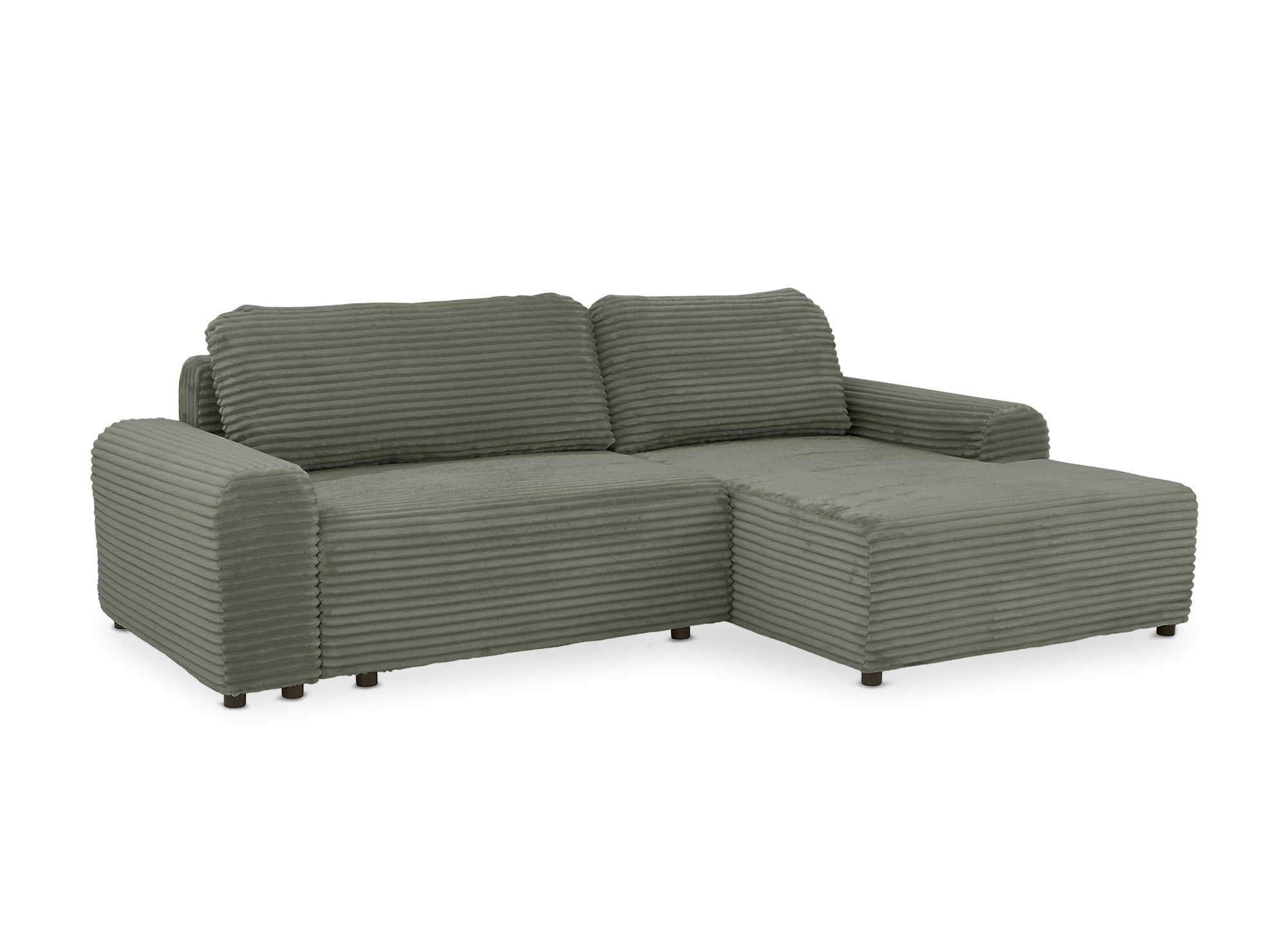 Sofá cama esquinero derecho BALI con almacenaje en pana gruesa verde caqui - Esquinero derecho