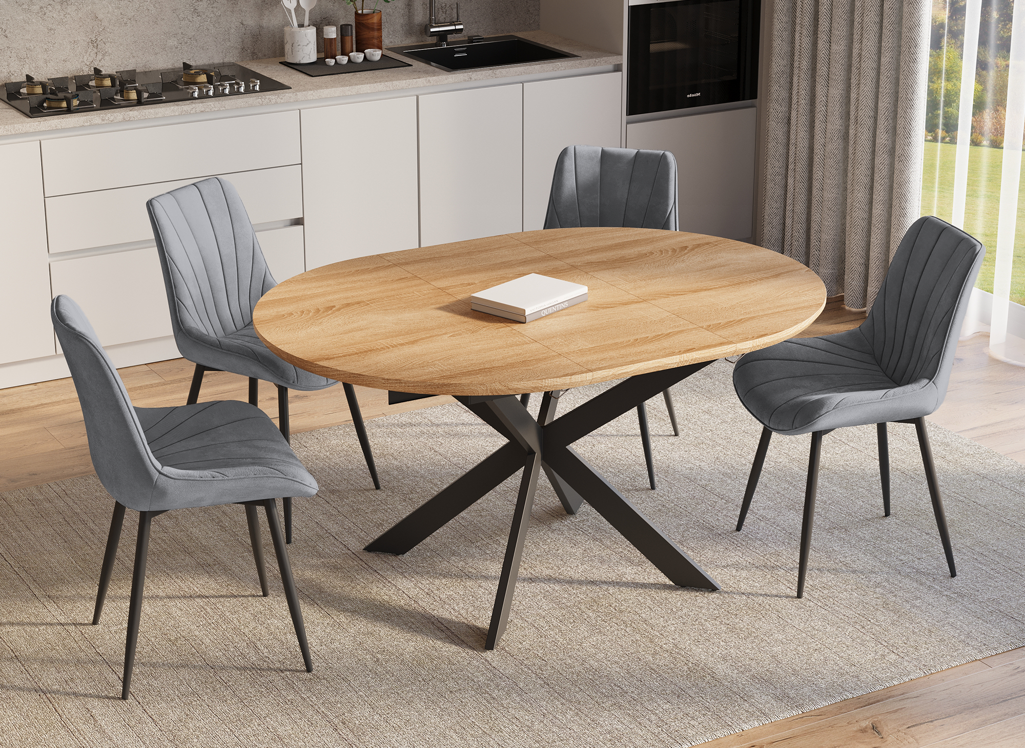 Conjunto de 4 sillas de diseño ELOVA en terciopelo gris