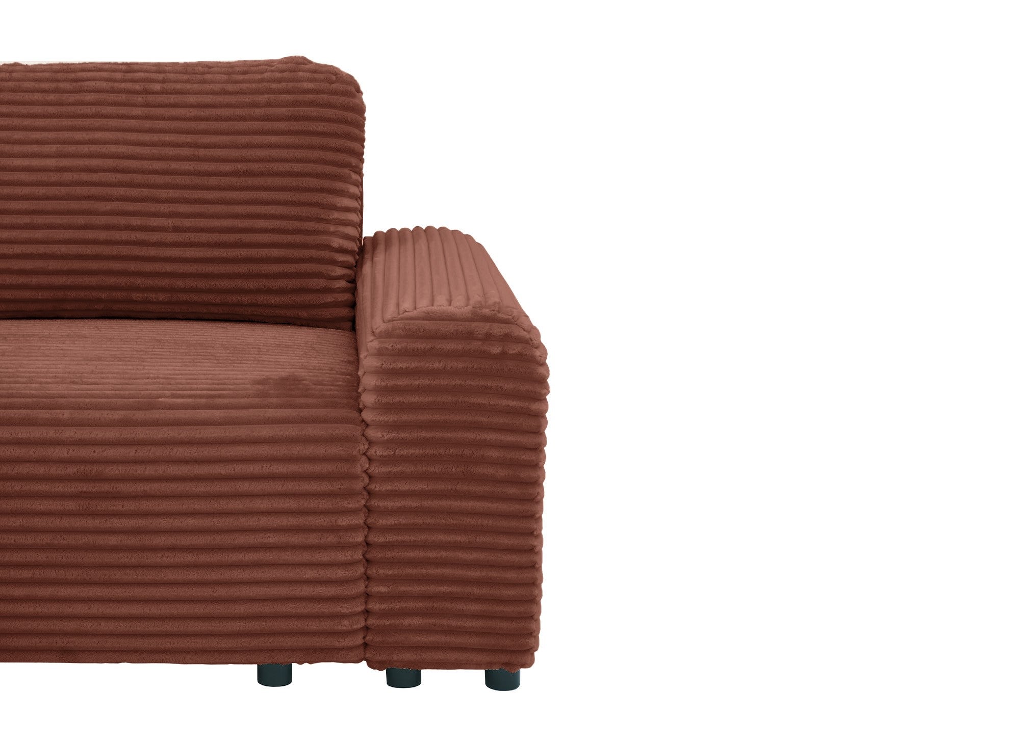 Sofá cama esquinero izquierdo BALI con almacenaje en pana gruesa color terracota - Esquinero izquierdo